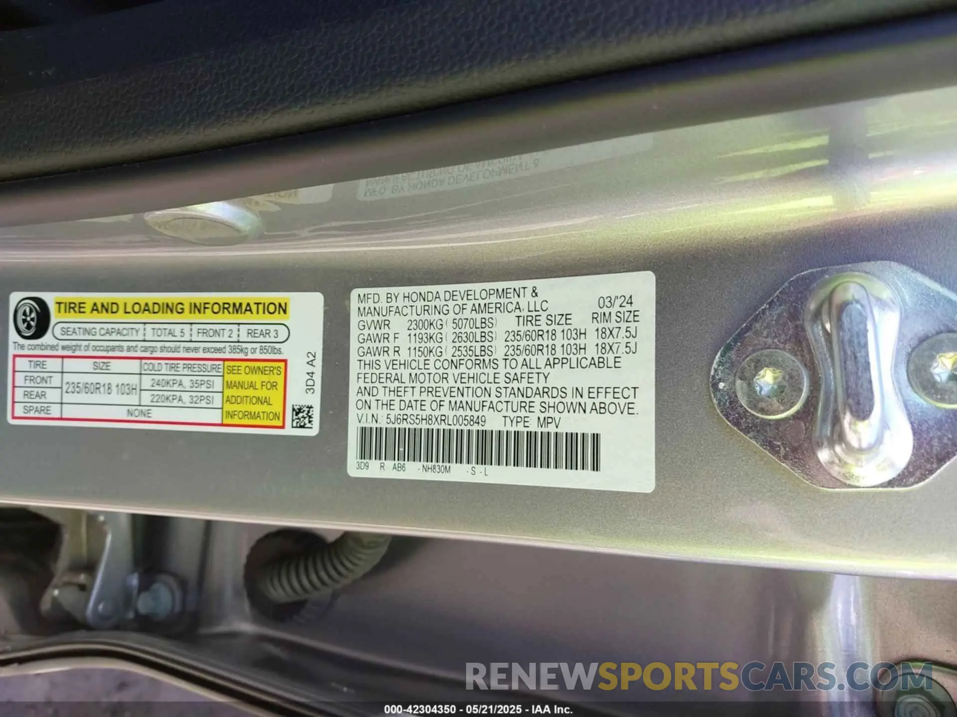 9 Photograph of a damaged car 5J6RS5H8XRL005849 HONDA CR-V HYBRID 2024