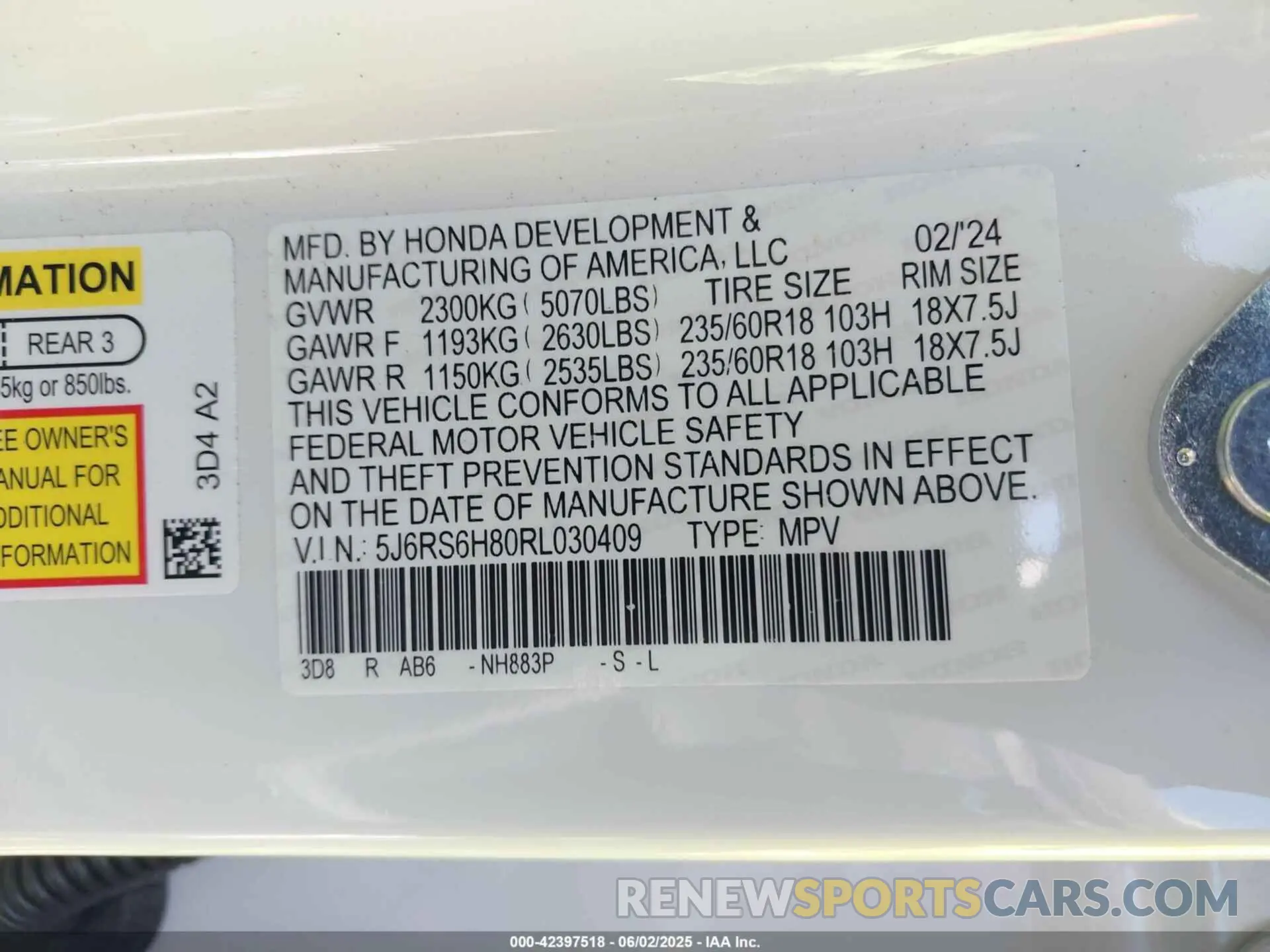 9 Photograph of a damaged car 5J6RS6H80RL030409 HONDA CR-V HYBRID 2024