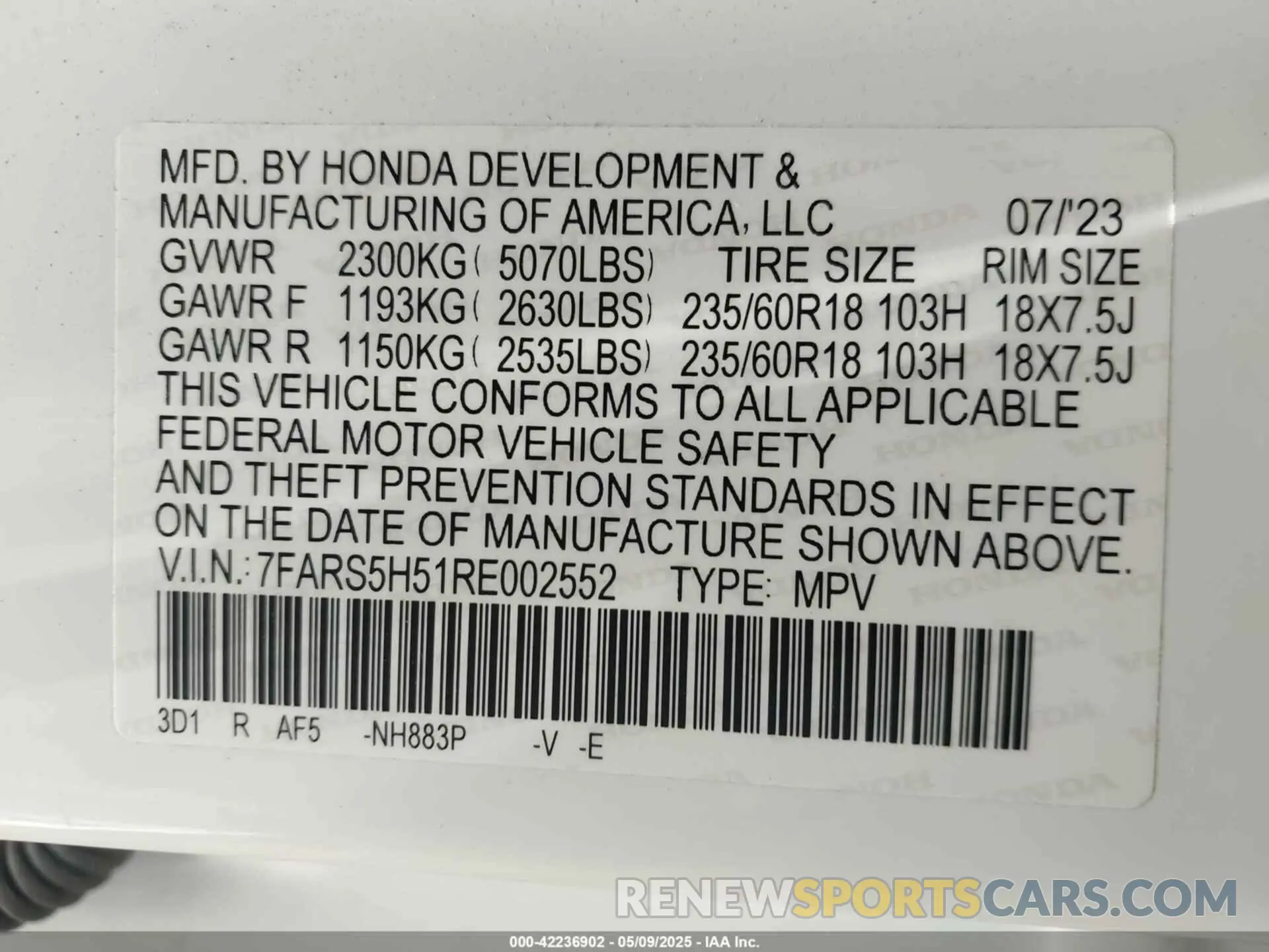 9 Photograph of a damaged car 7FARS5H51RE002552 HONDA CR-V HYBRID 2024