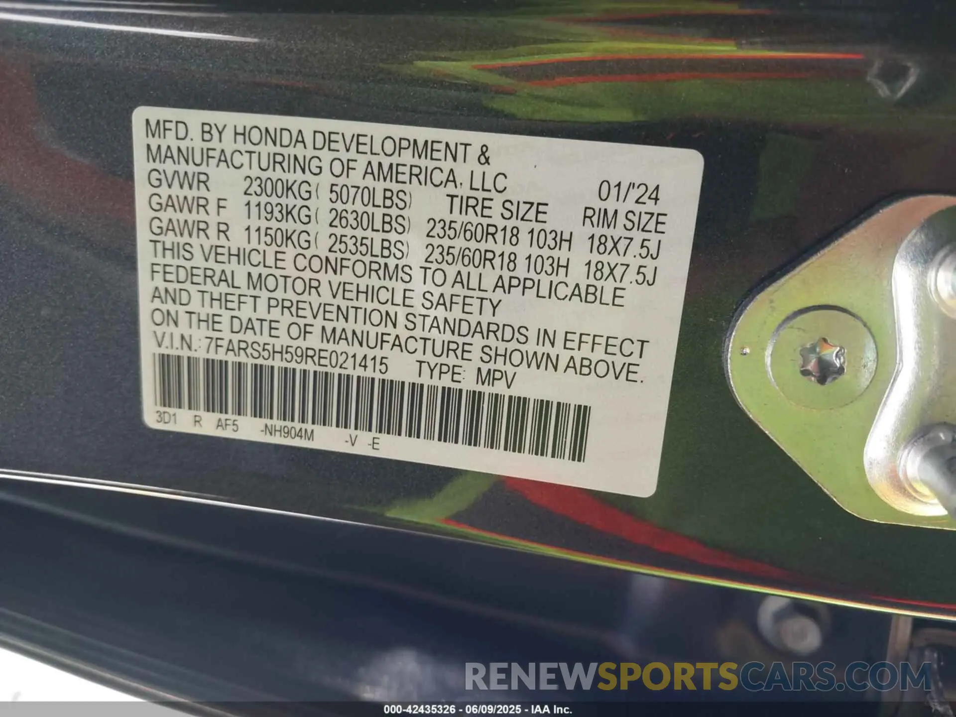 9 Photograph of a damaged car 7FARS5H59RE021415 HONDA CR-V HYBRID 2024