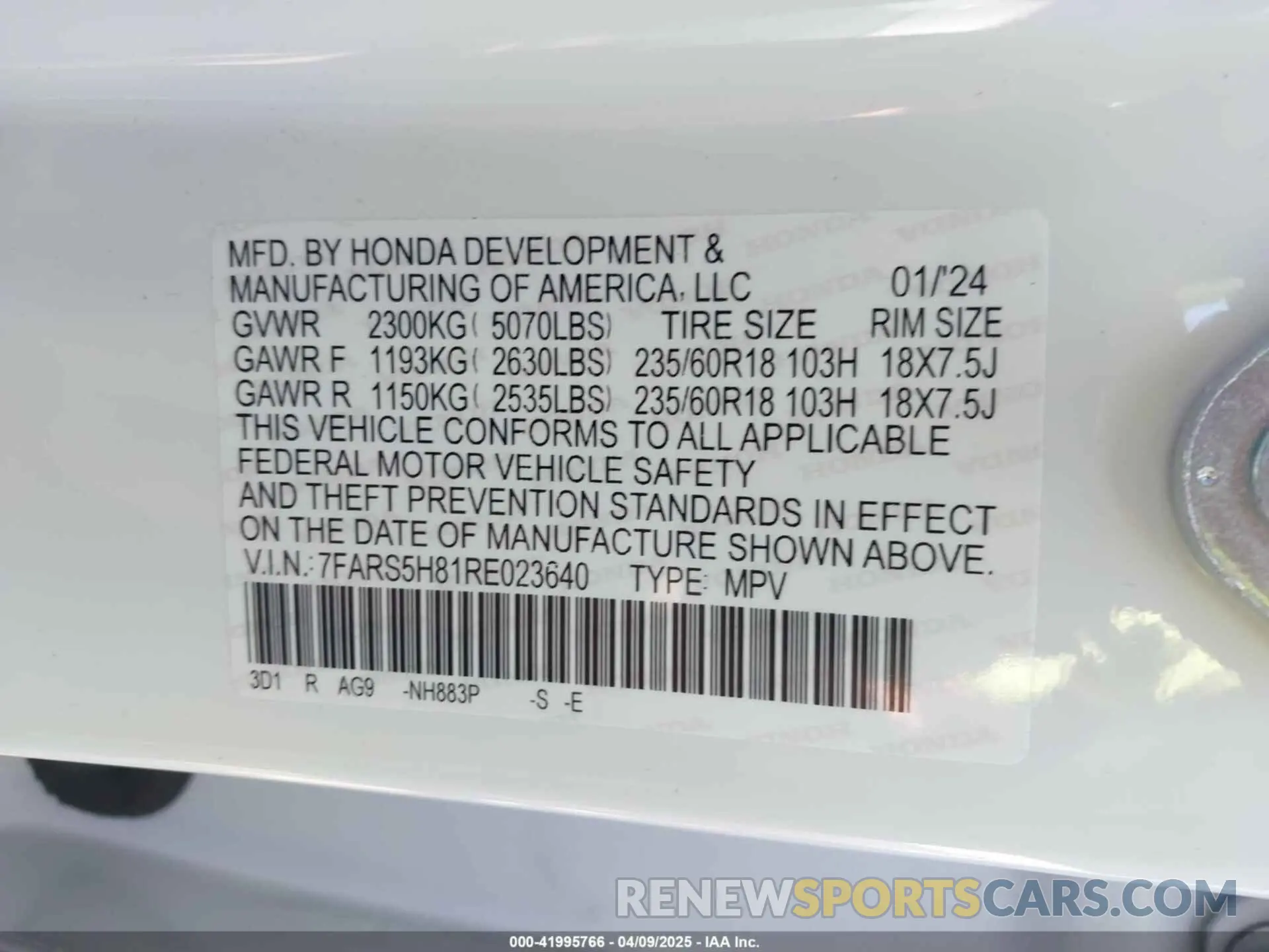 9 Photograph of a damaged car 7FARS5H81RE023640 HONDA CR-V HYBRID 2024