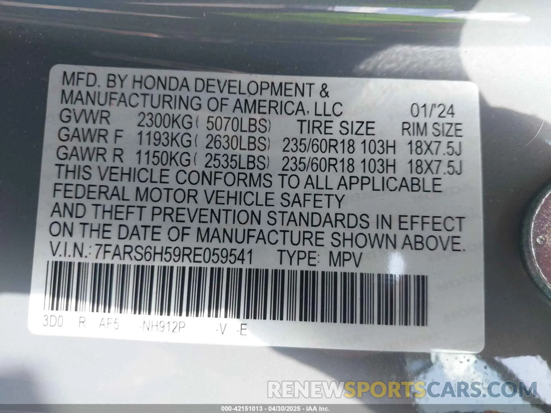 9 Photograph of a damaged car 7FARS6H59RE059541 HONDA CR-V HYBRID 2024