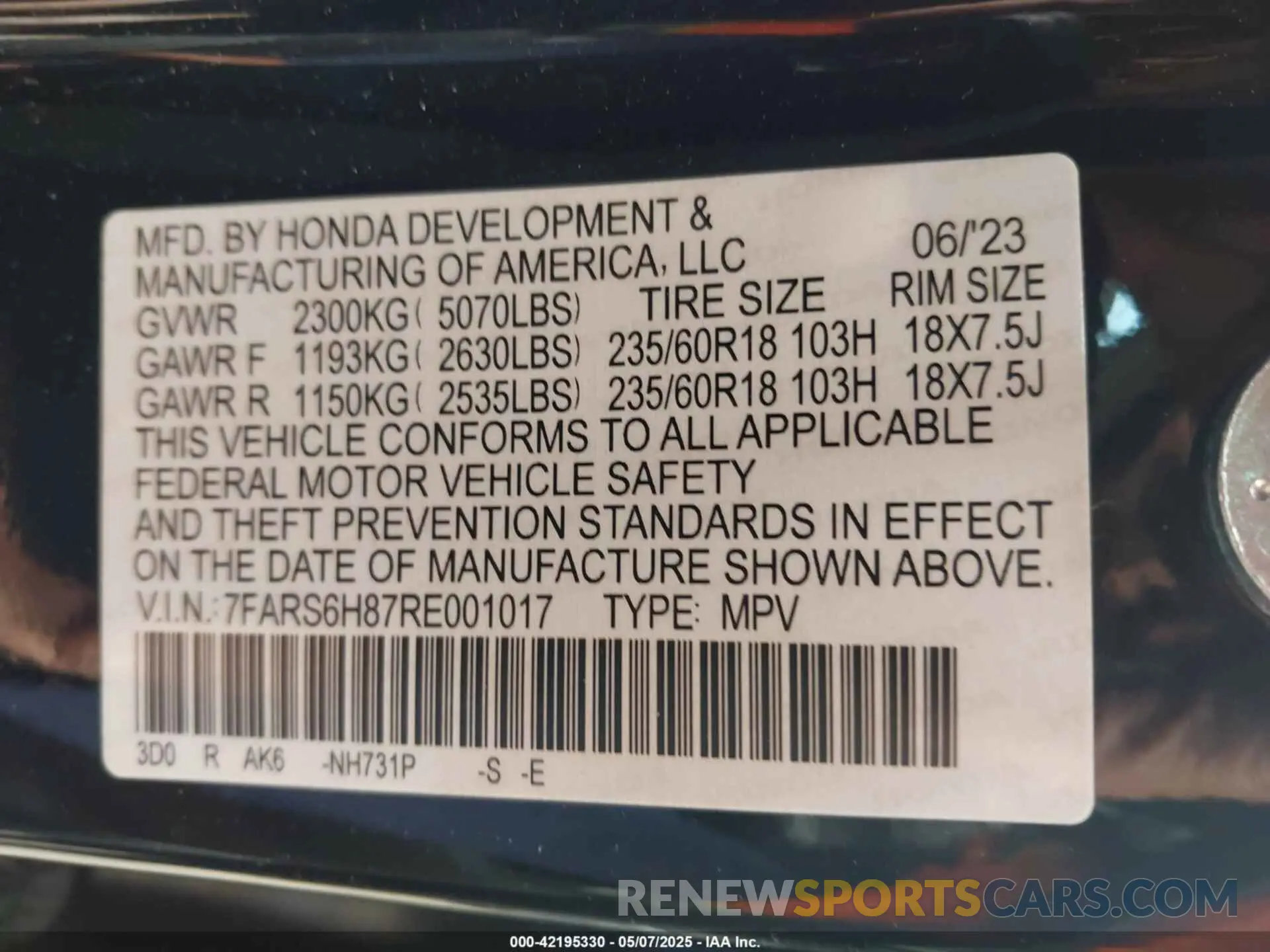 9 Photograph of a damaged car 7FARS6H87RE001017 HONDA CR-V HYBRID 2024