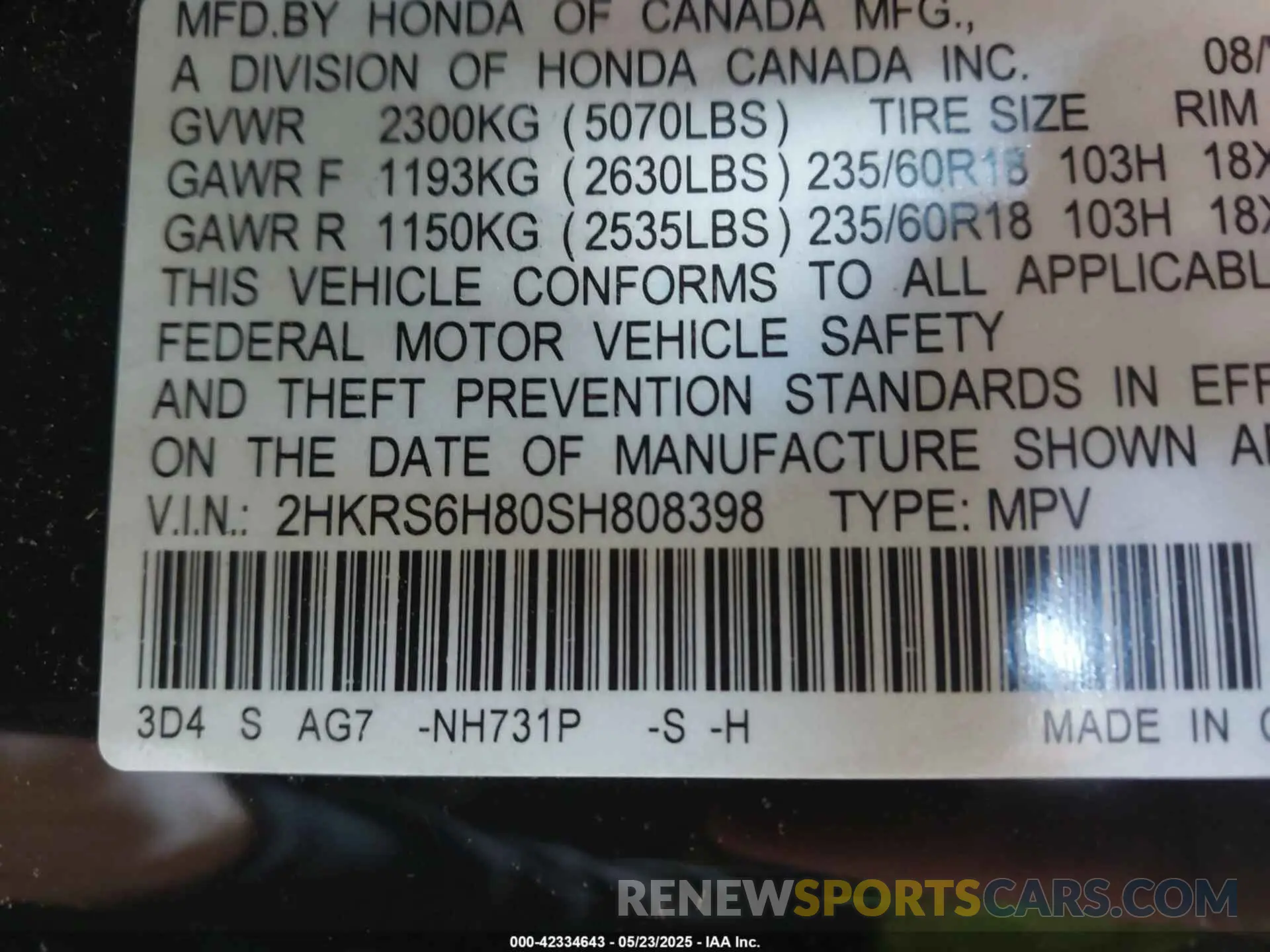 9 Photograph of a damaged car 2HKRS6H80SH808398 HONDA CR-V HYBRID 2025