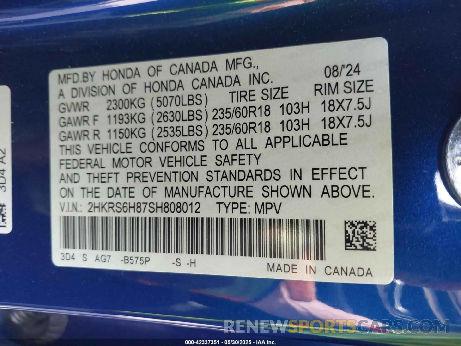 9 Photograph of a damaged car 2HKRS6H87SH808012 HONDA CR-V HYBRID 2025