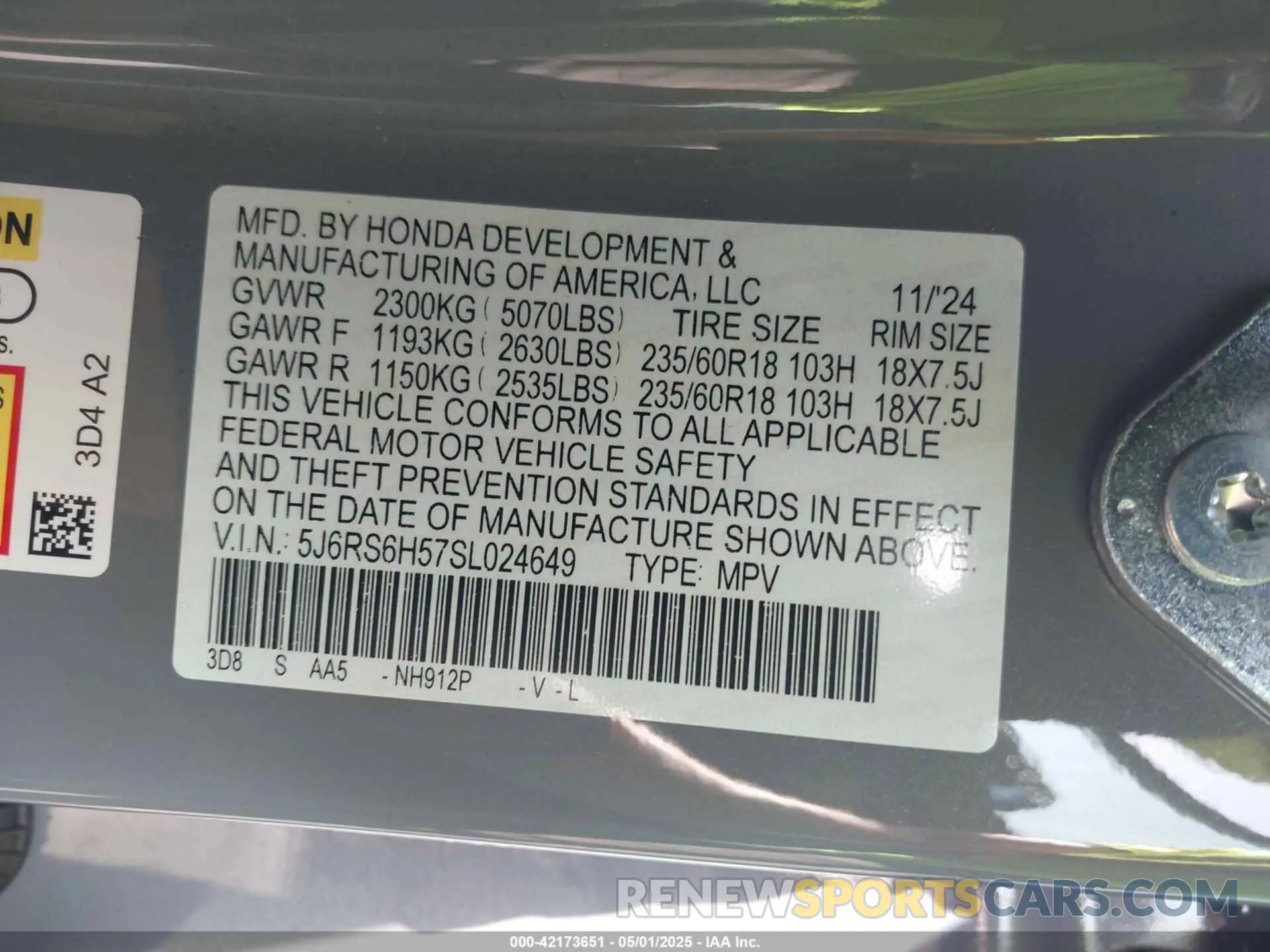9 Photograph of a damaged car 5J6RS6H57SL024649 HONDA CR-V HYBRID 2025