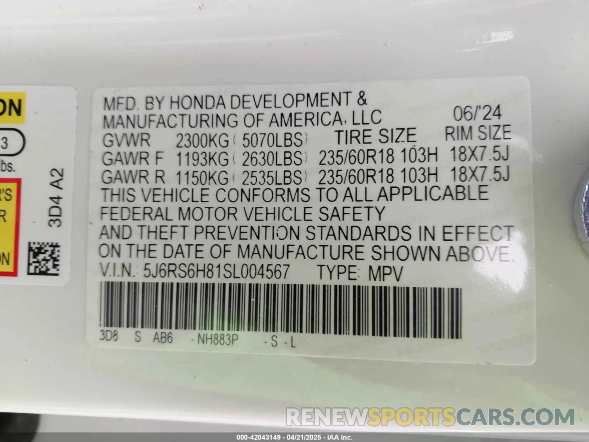 9 Photograph of a damaged car 5J6RS6H81SL004567 HONDA CR-V HYBRID 2025