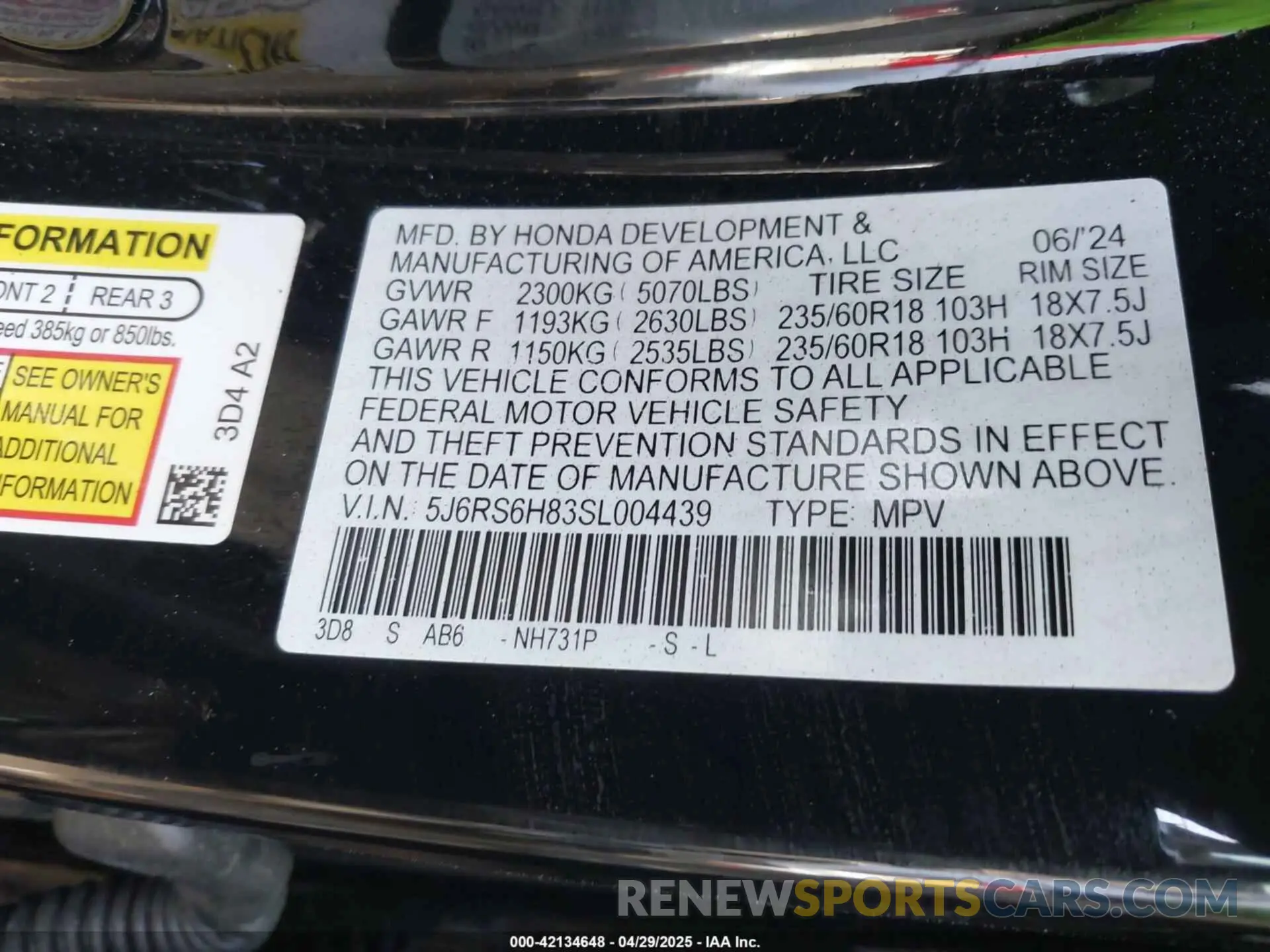 9 Photograph of a damaged car 5J6RS6H83SL004439 HONDA CR-V HYBRID 2025