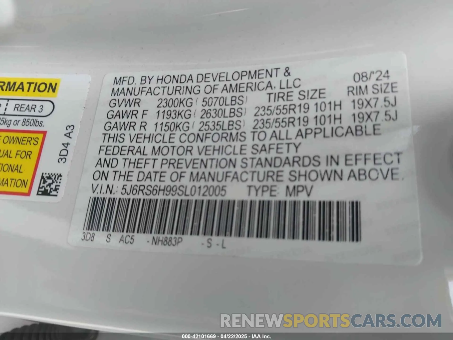 9 Photograph of a damaged car 5J6RS6H99SL012005 HONDA CR-V HYBRID 2025