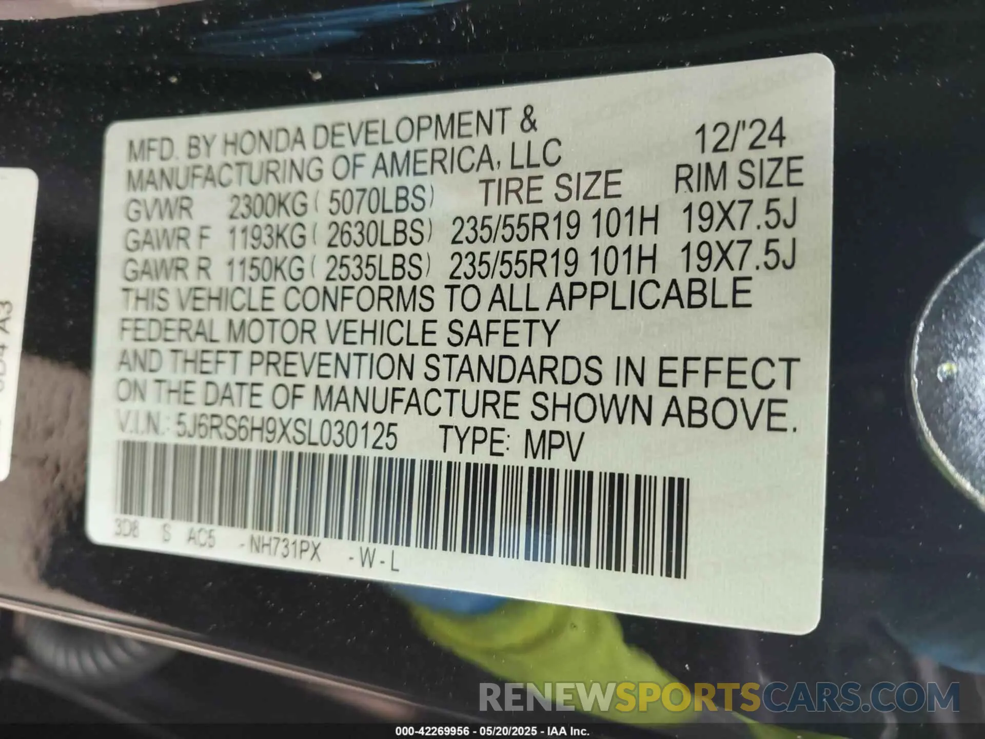 9 Photograph of a damaged car 5J6RS6H9XSL030125 HONDA CR-V HYBRID 2025