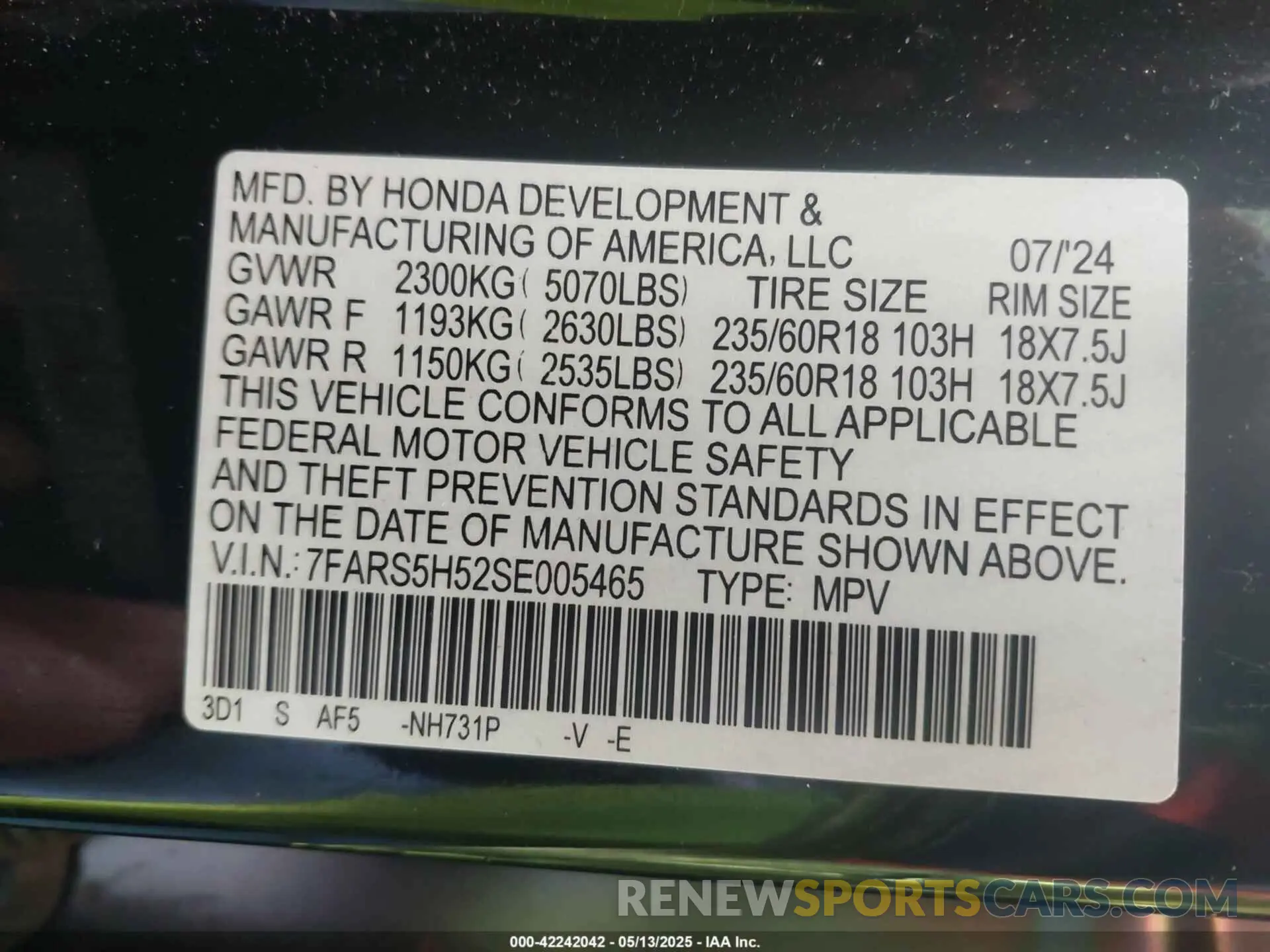 9 Photograph of a damaged car 7FARS5H52SE005465 HONDA CR-V HYBRID 2025