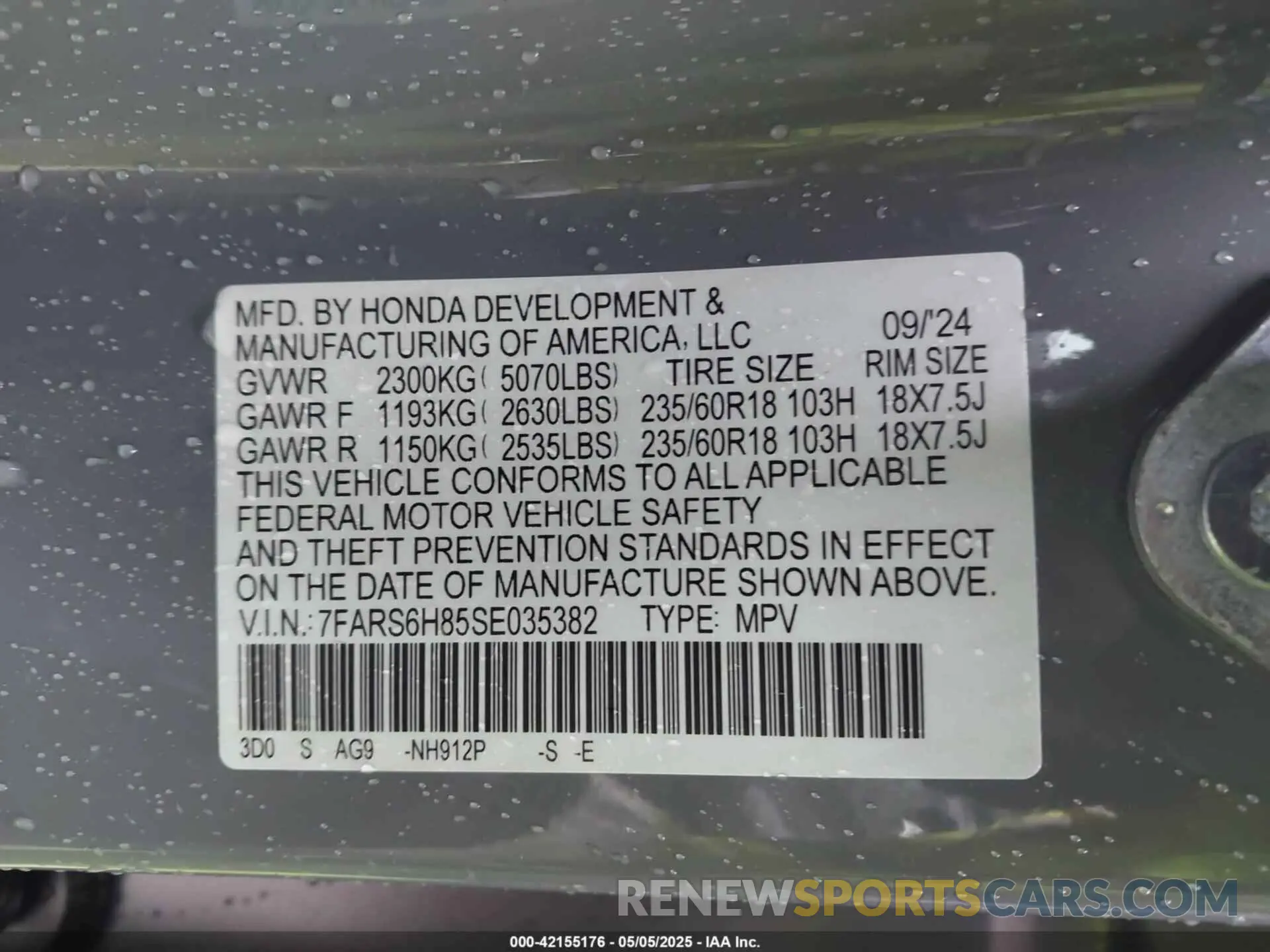 9 Photograph of a damaged car 7FARS6H85SE035382 HONDA CR-V HYBRID 2025
