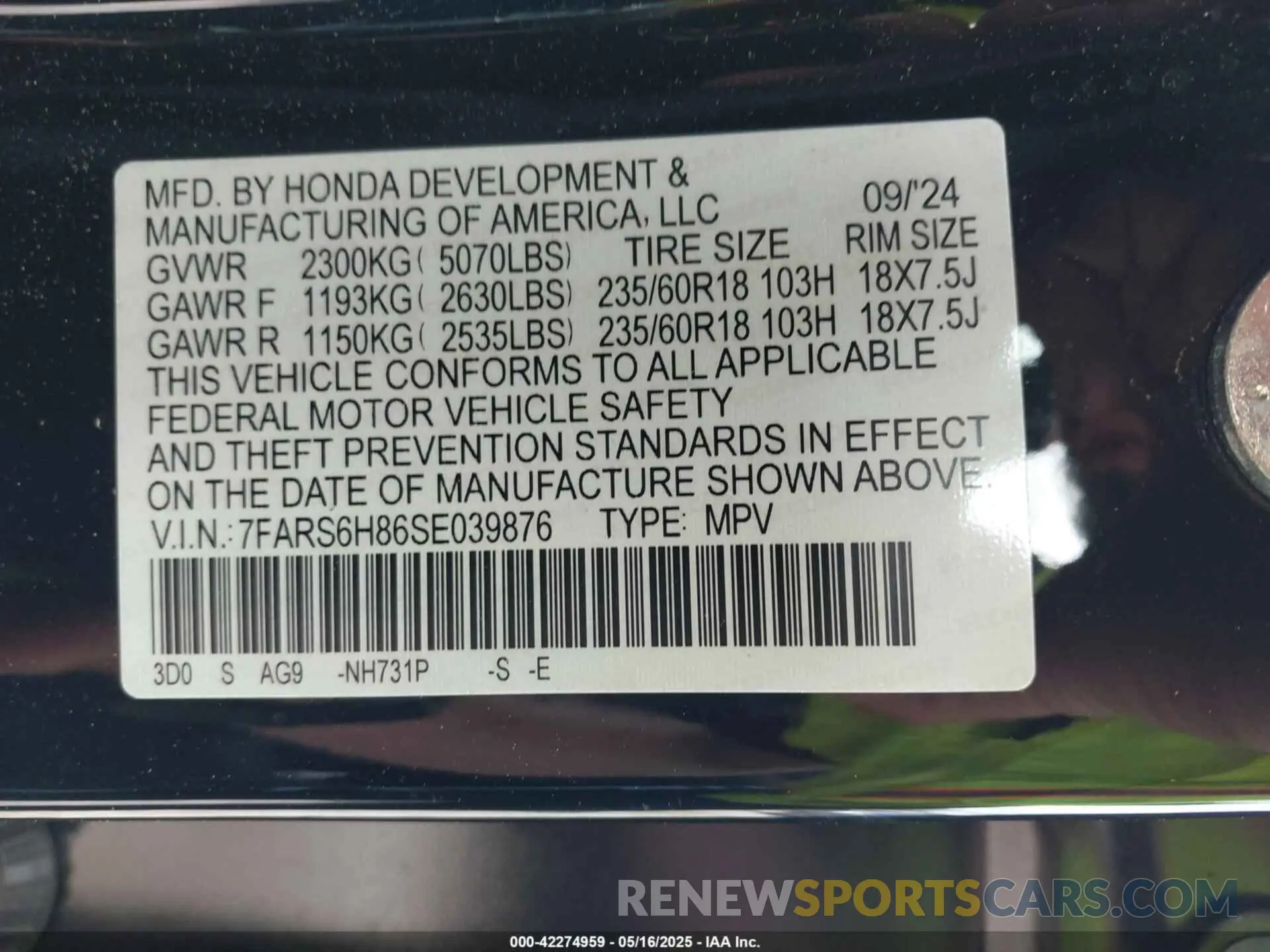 9 Photograph of a damaged car 7FARS6H86SE039876 HONDA CR-V HYBRID 2025