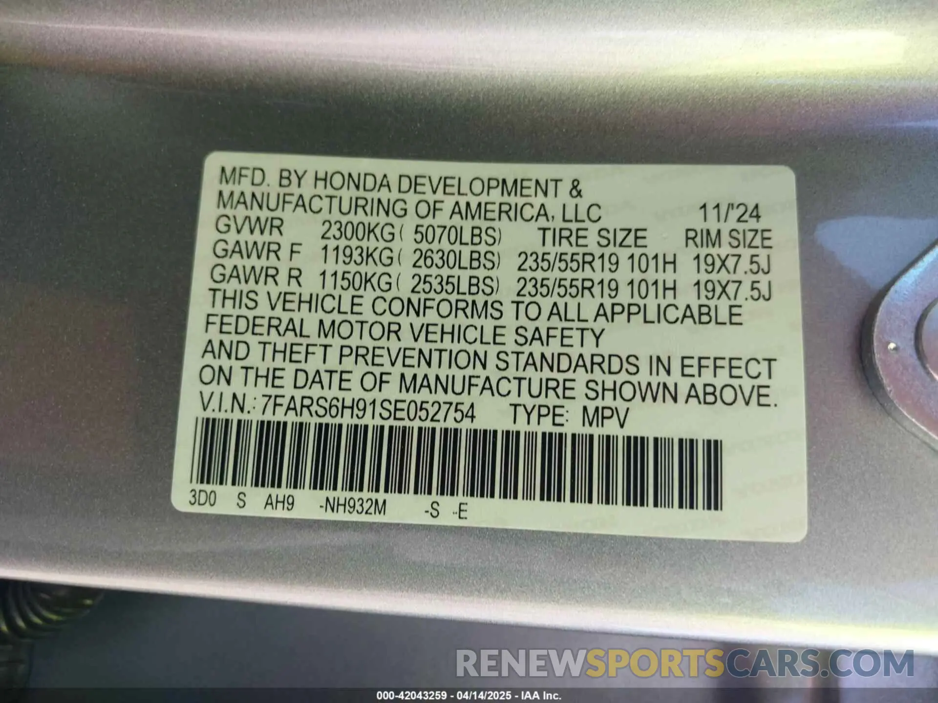9 Photograph of a damaged car 7FARS6H91SE052754 HONDA CR-V HYBRID 2025