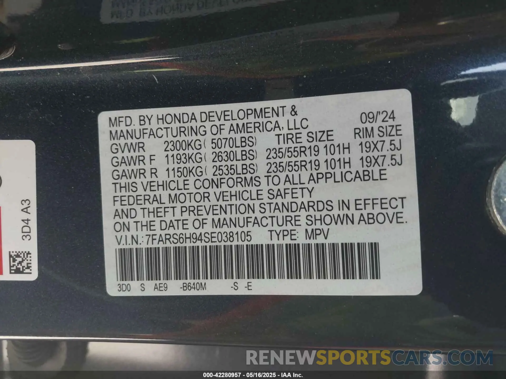 9 Photograph of a damaged car 7FARS6H94SE038105 HONDA CR-V HYBRID 2025