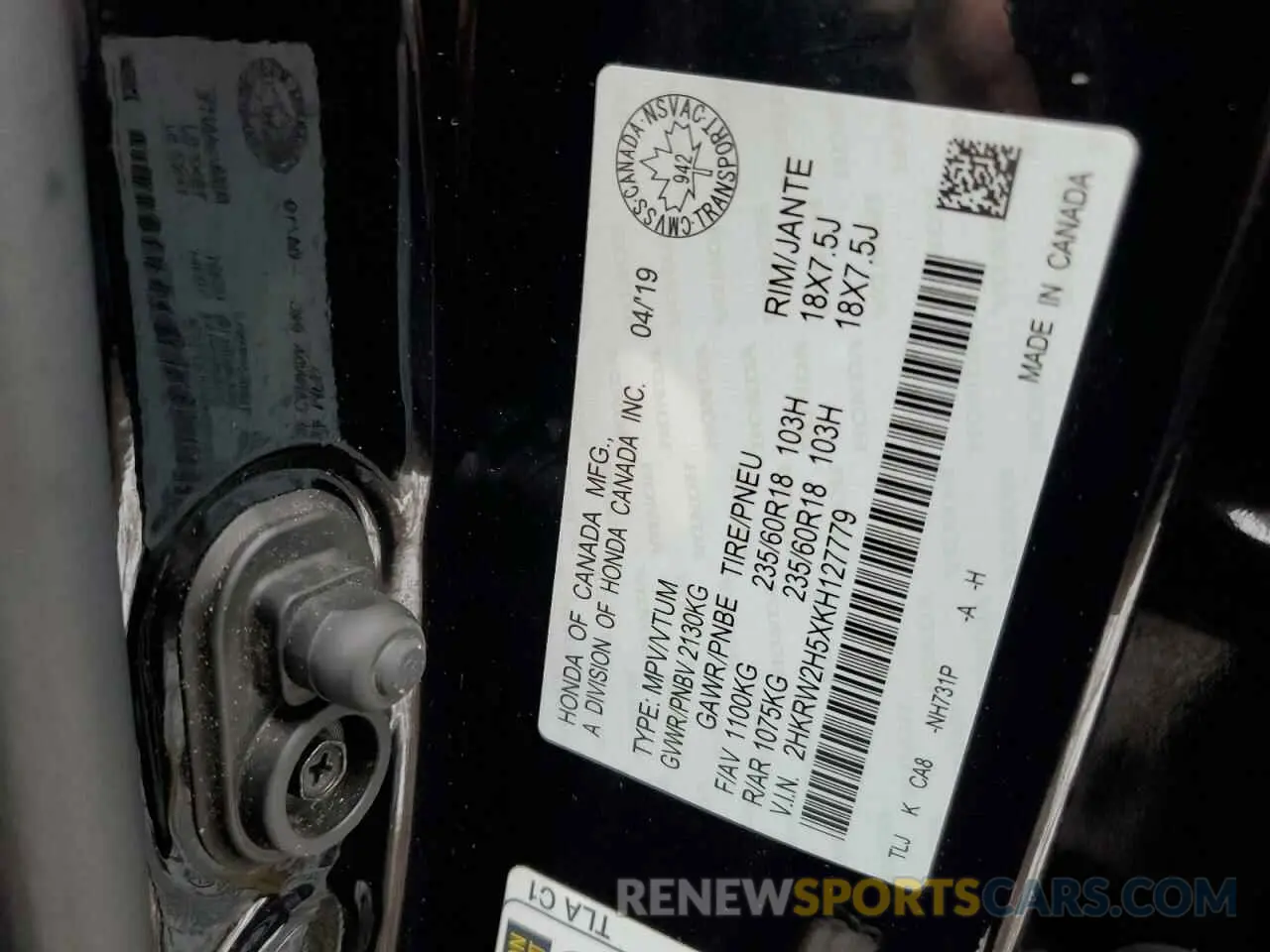 14 Photograph of a damaged car 2HKRW2H5XKH127779 HONDA CRV 2019