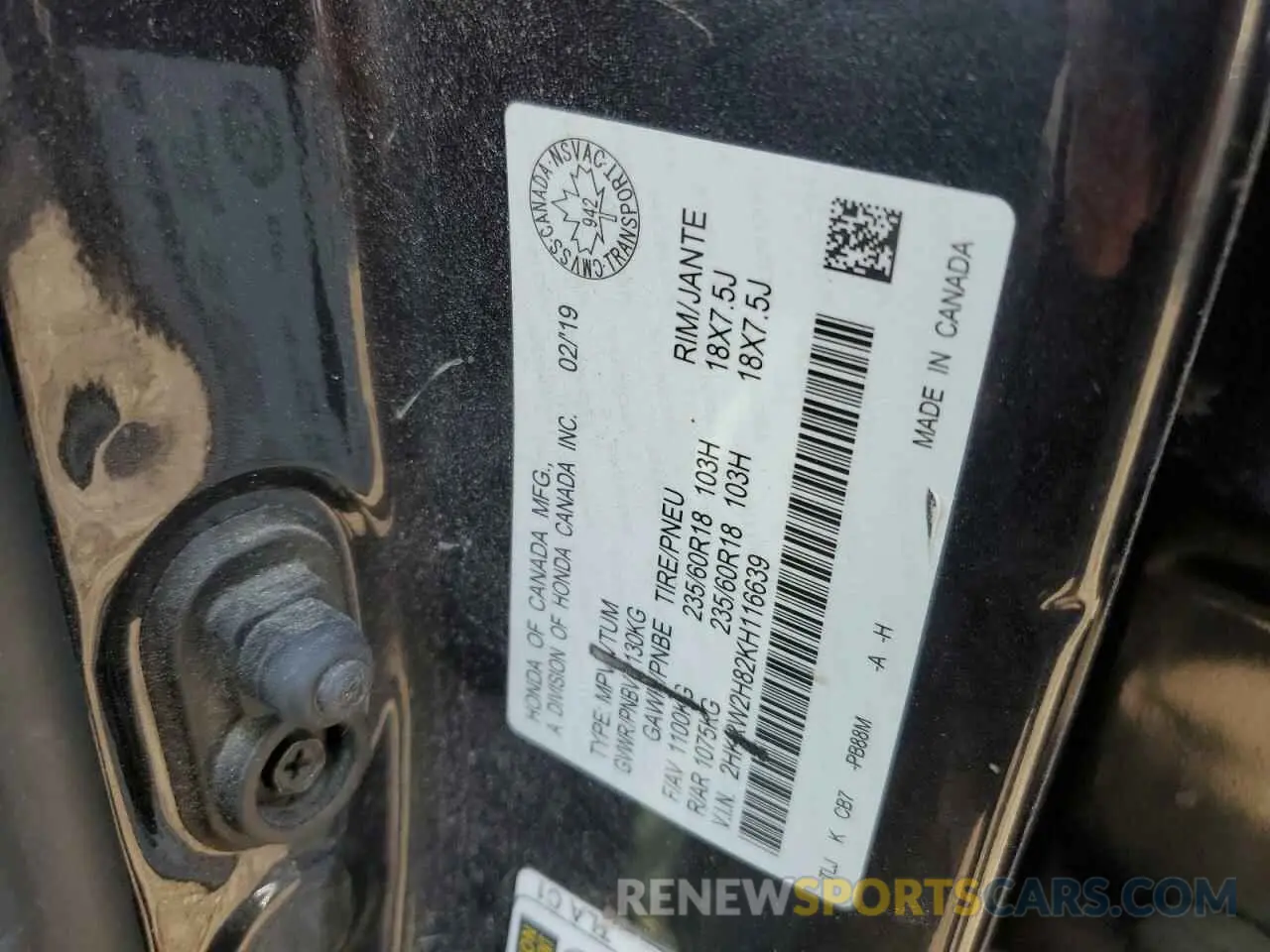 13 Photograph of a damaged car 2HKRW2H82KH116639 HONDA CRV 2019