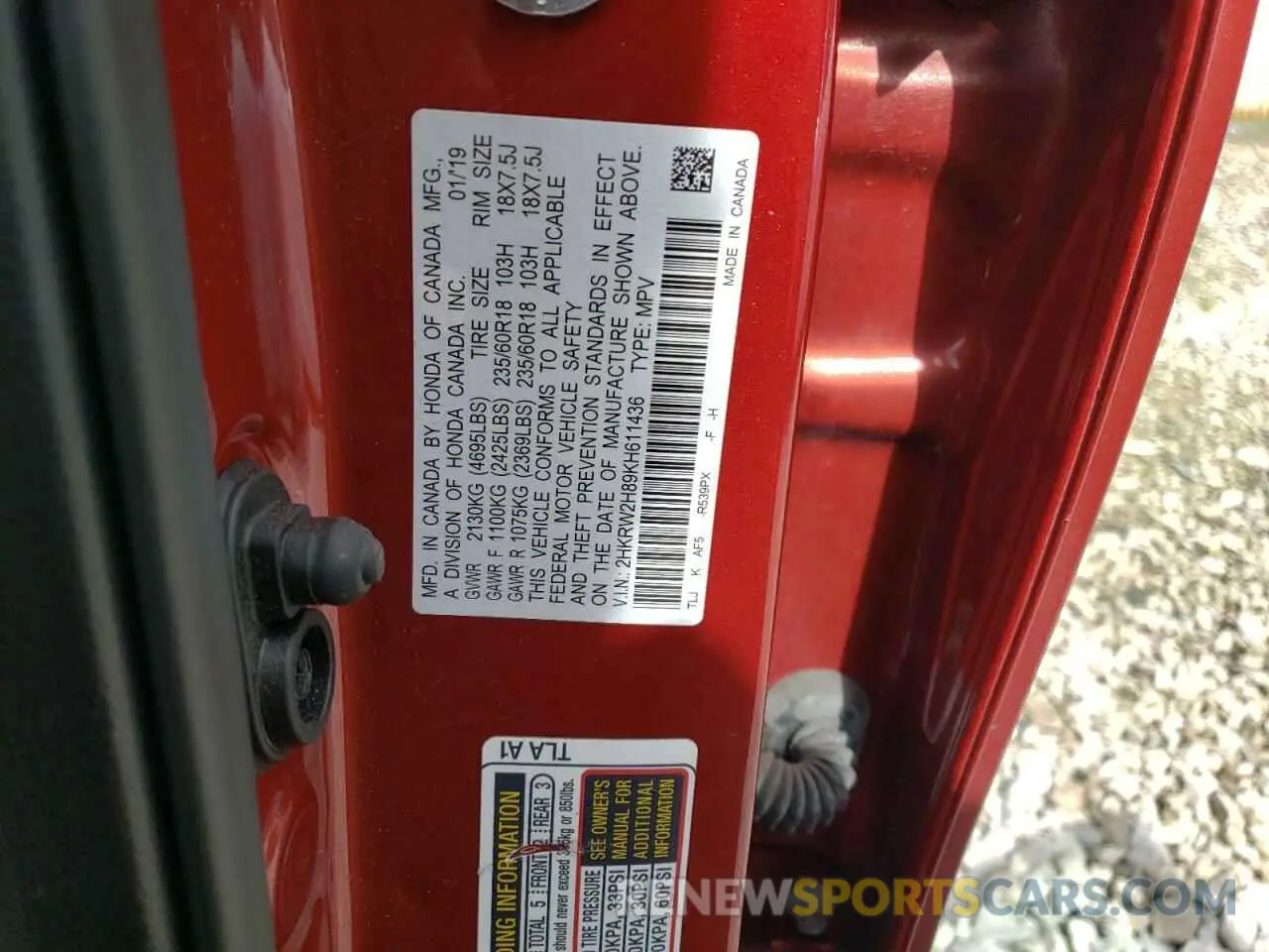 13 Photograph of a damaged car 2HKRW2H89KH611436 HONDA CRV 2019