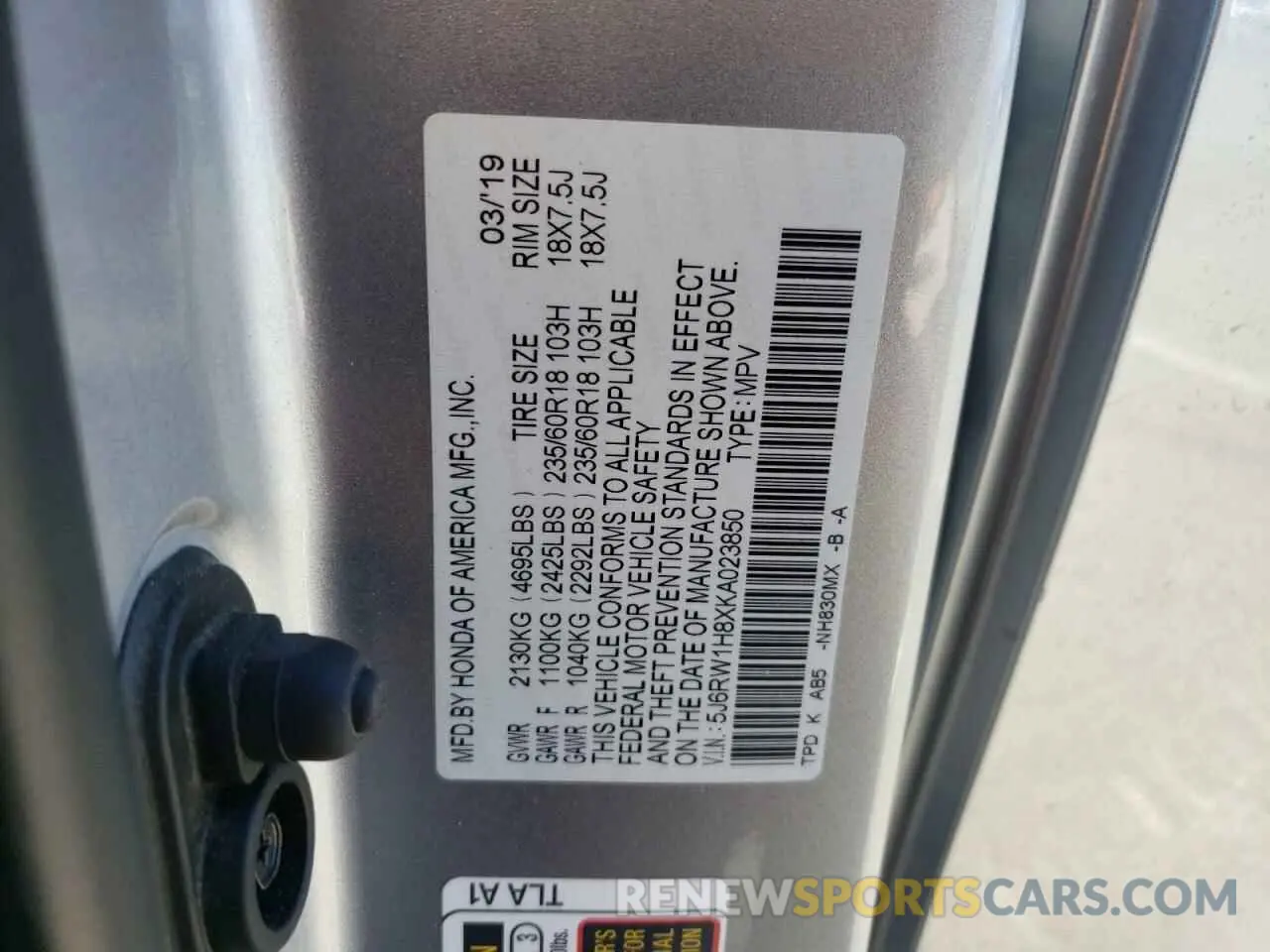 12 Photograph of a damaged car 5J6RW1H8XKA023850 HONDA CRV 2019