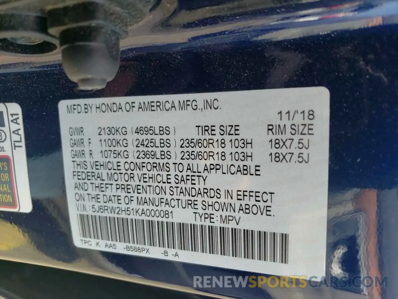12 Photograph of a damaged car 5J6RW2H51KA000081 HONDA CRV 2019
