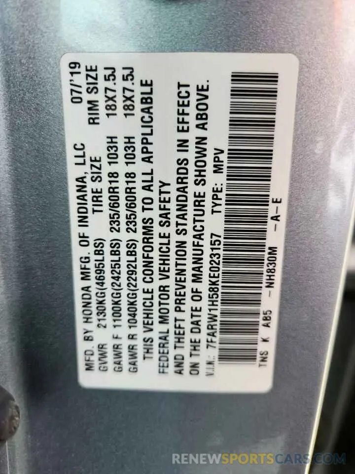 14 Photograph of a damaged car 7FARW1H58KE023157 HONDA CRV 2019