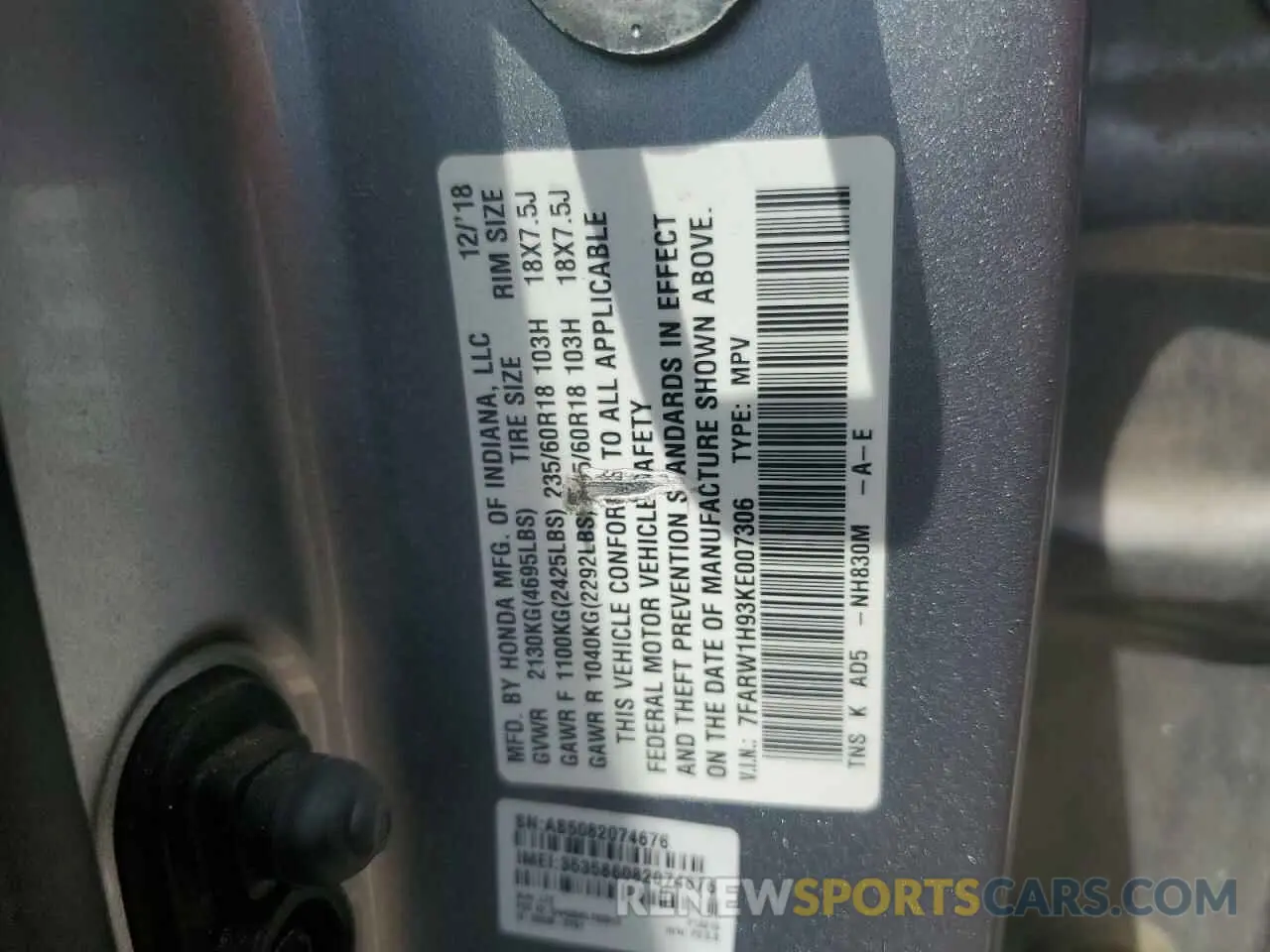14 Photograph of a damaged car 7FARW1H93KE007306 HONDA CRV 2019