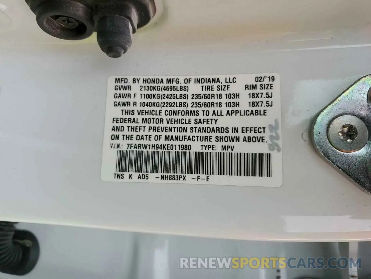 14 Photograph of a damaged car 7FARW1H94KE011980 HONDA CRV 2019