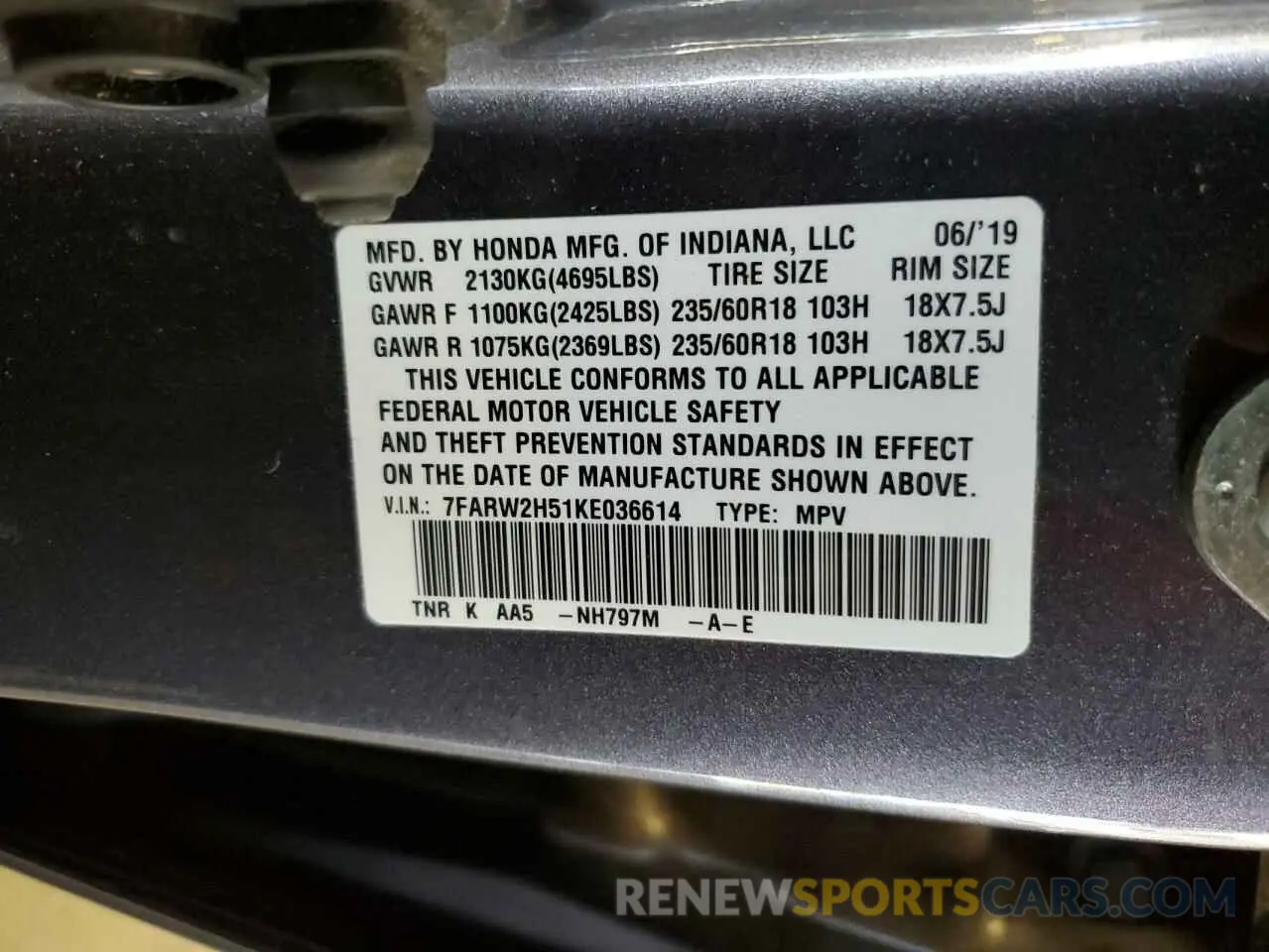 14 Photograph of a damaged car 7FARW2H51KE036614 HONDA CRV 2019