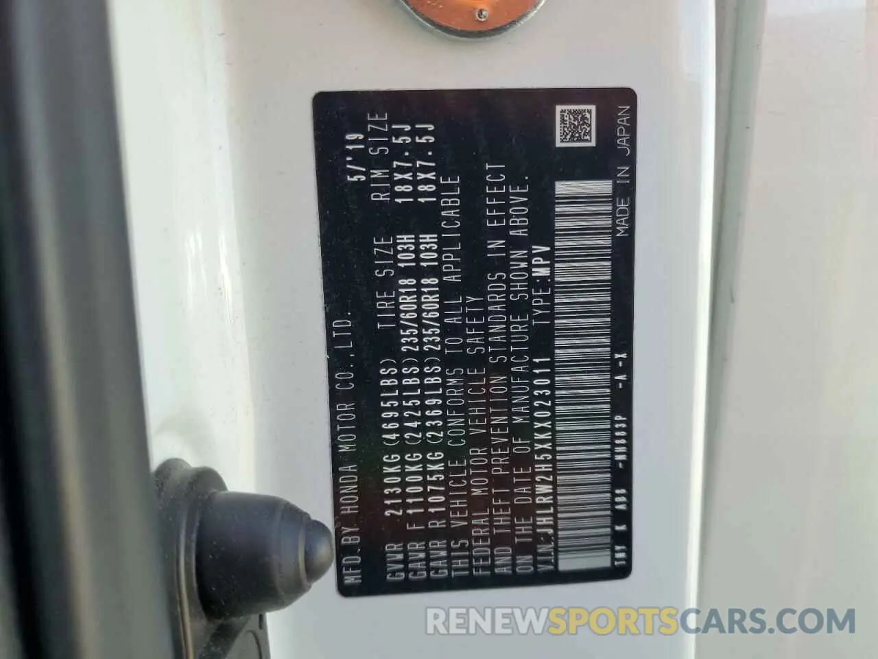 14 Photograph of a damaged car JHLRW2H5XKX023011 HONDA CRV 2019