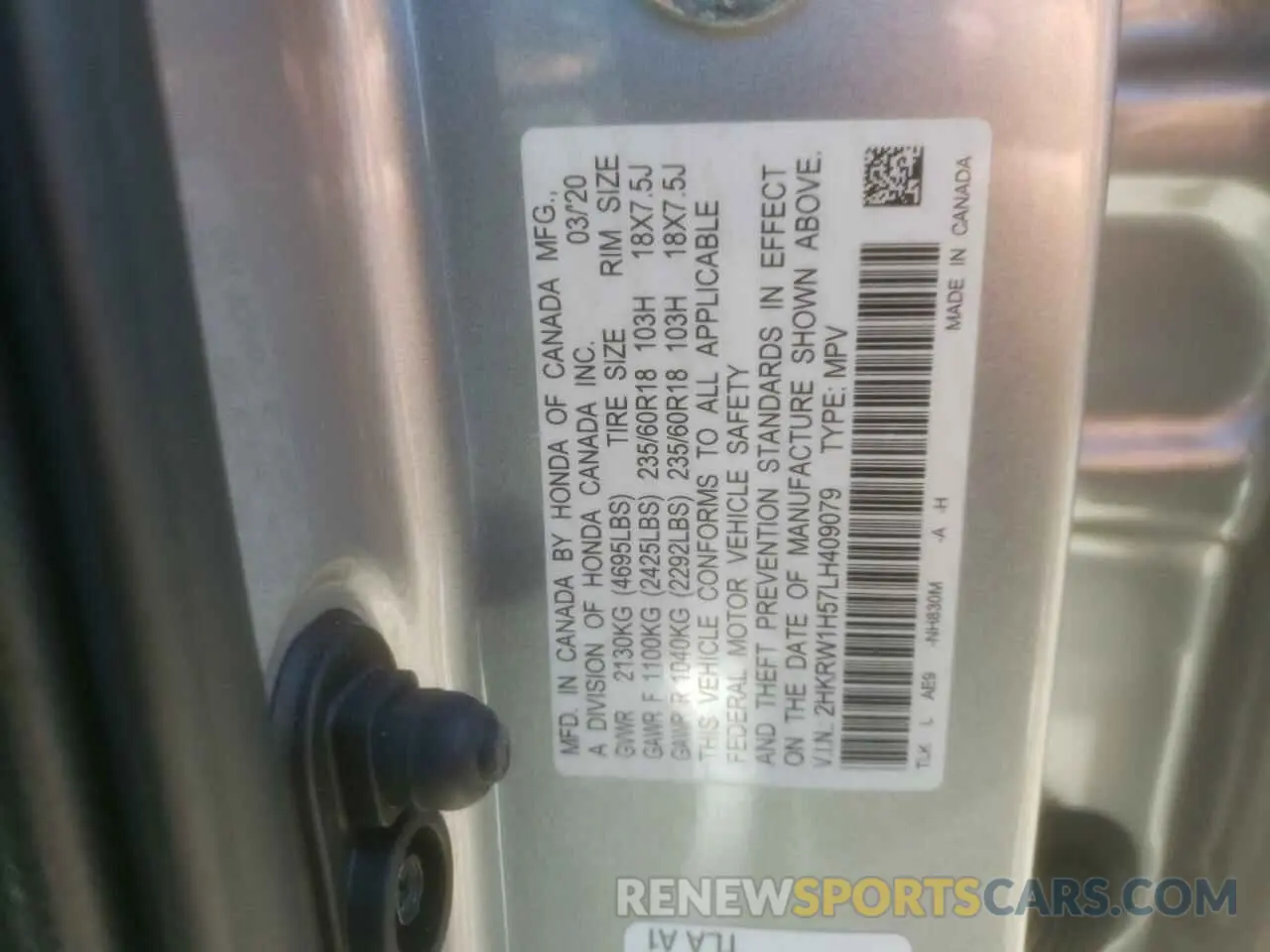 12 Photograph of a damaged car 2HKRW1H57LH409079 HONDA CRV 2020