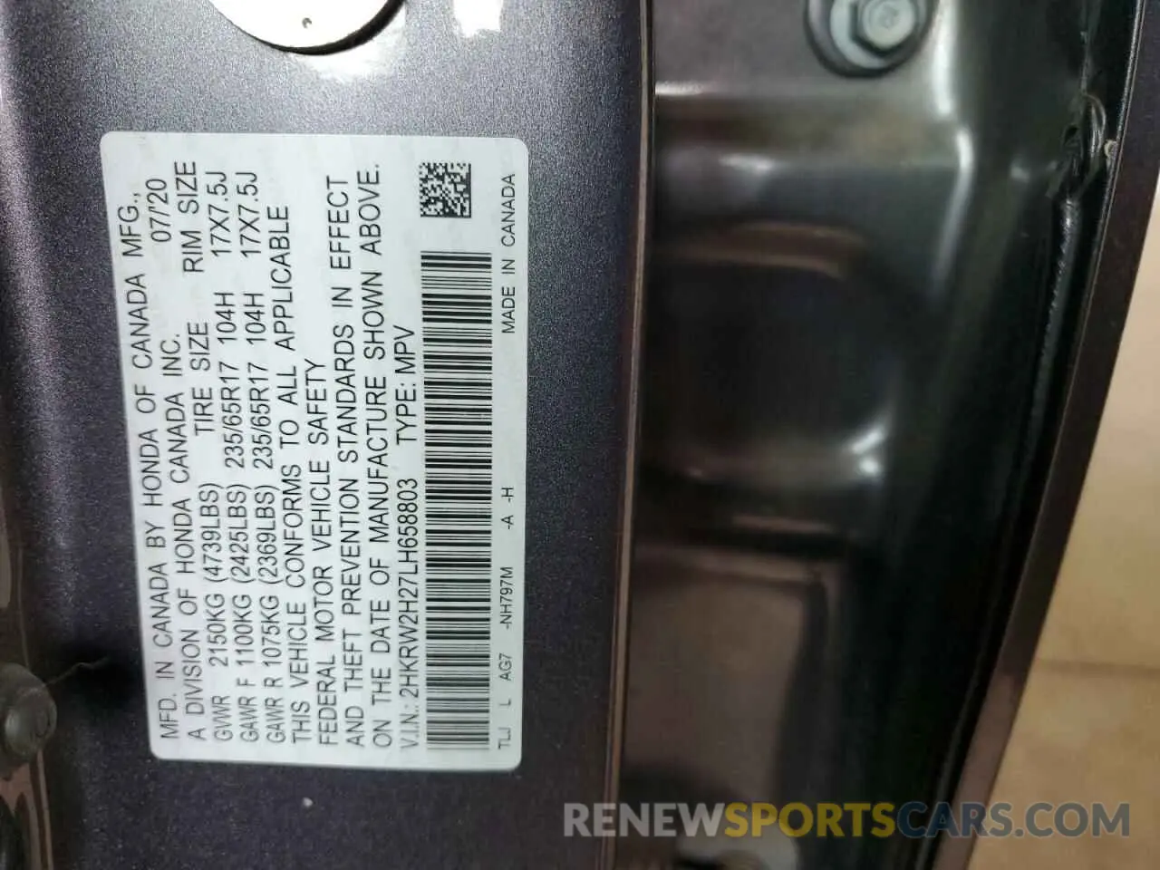 12 Photograph of a damaged car 2HKRW2H27LH658803 HONDA CRV 2020