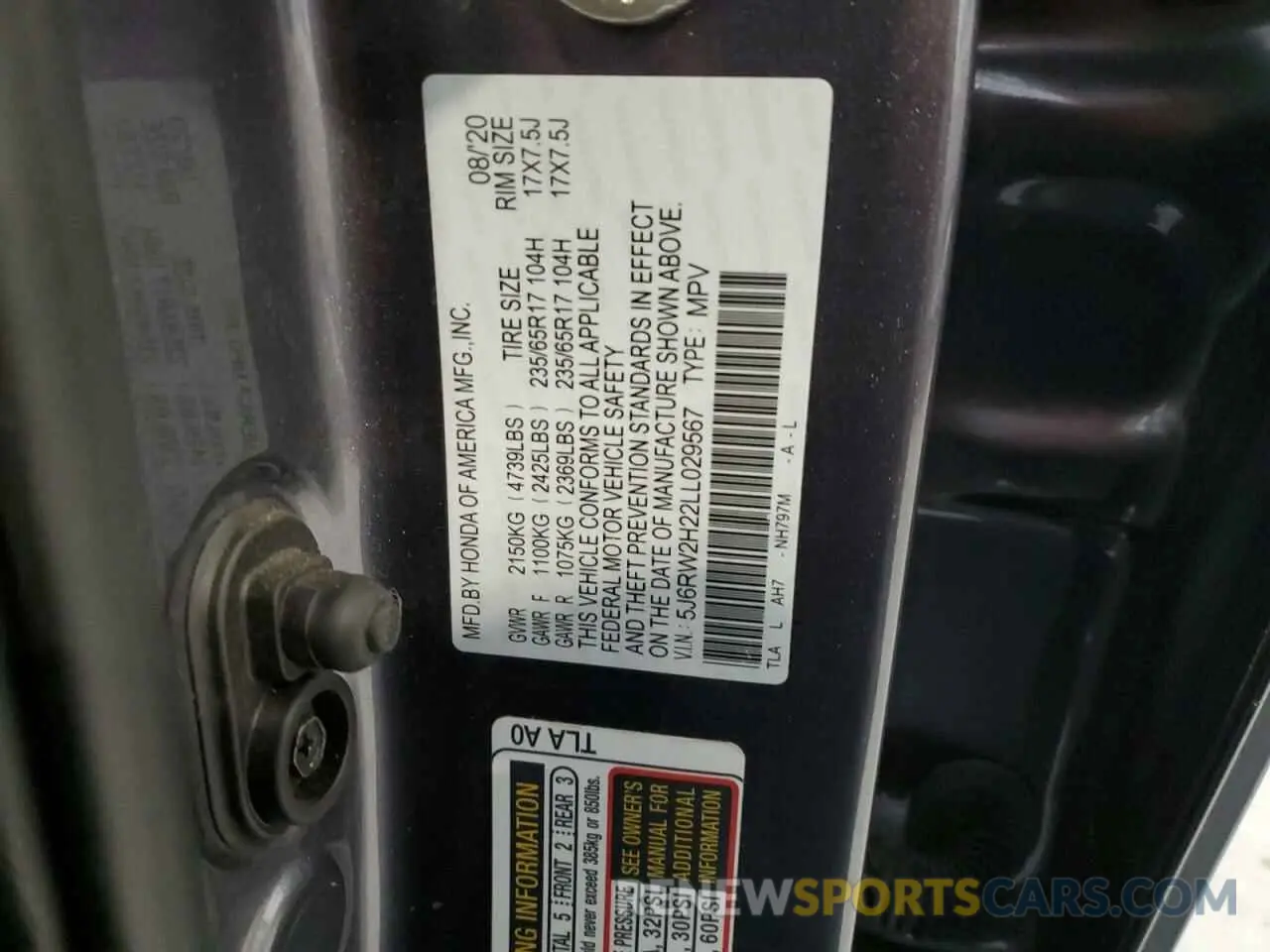 13 Photograph of a damaged car 5J6RW2H22LL029567 HONDA CRV 2020