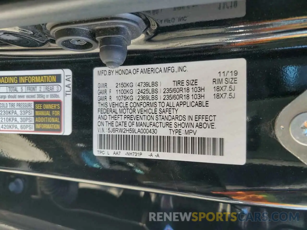 14 Photograph of a damaged car 5J6RW2H59LA000430 HONDA CRV 2020