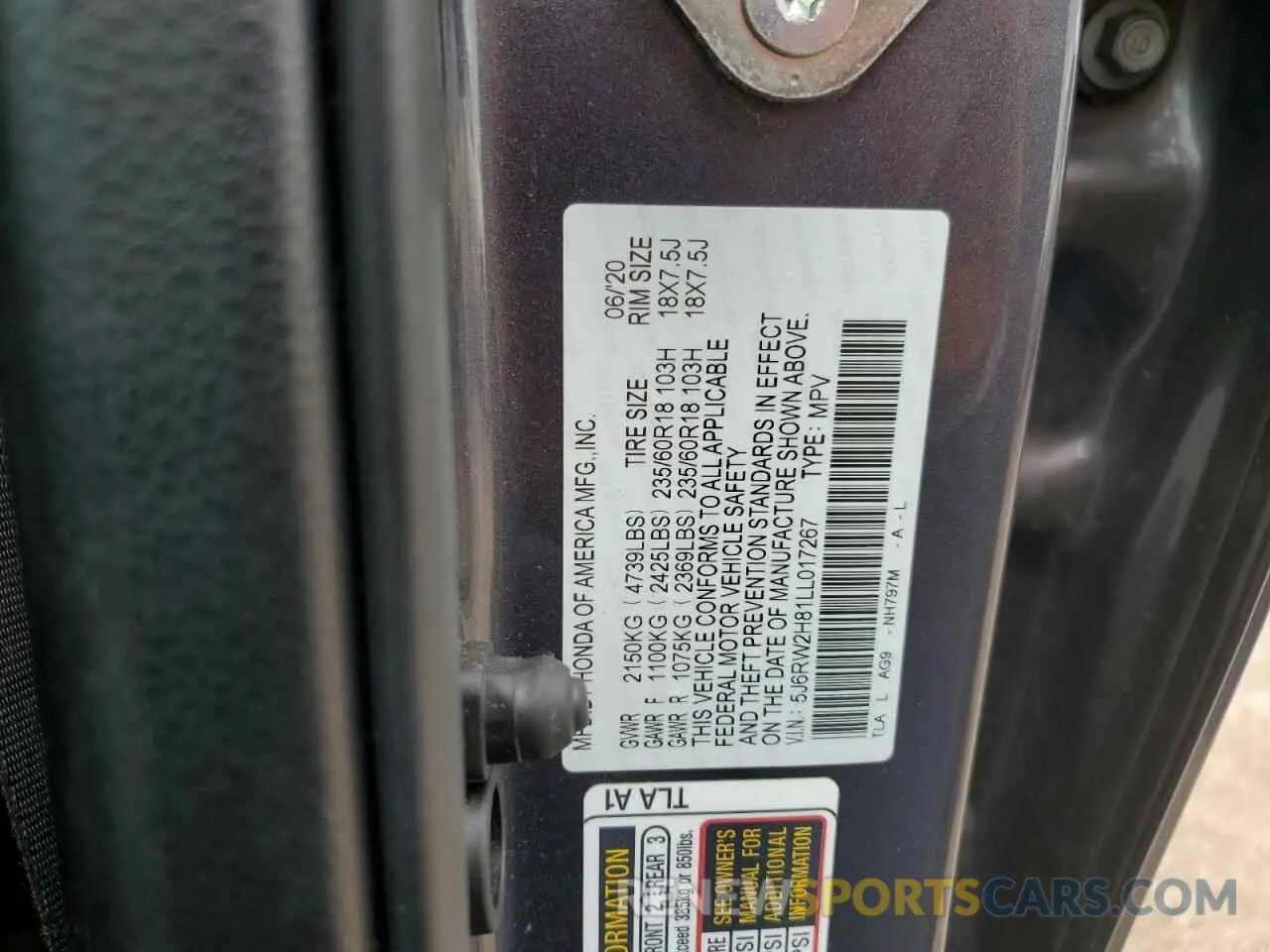 12 Photograph of a damaged car 5J6RW2H81LL017267 HONDA CRV 2020