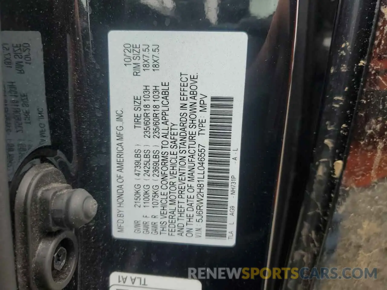 15 Photograph of a damaged car 5J6RW2H81LL046557 HONDA CRV 2020