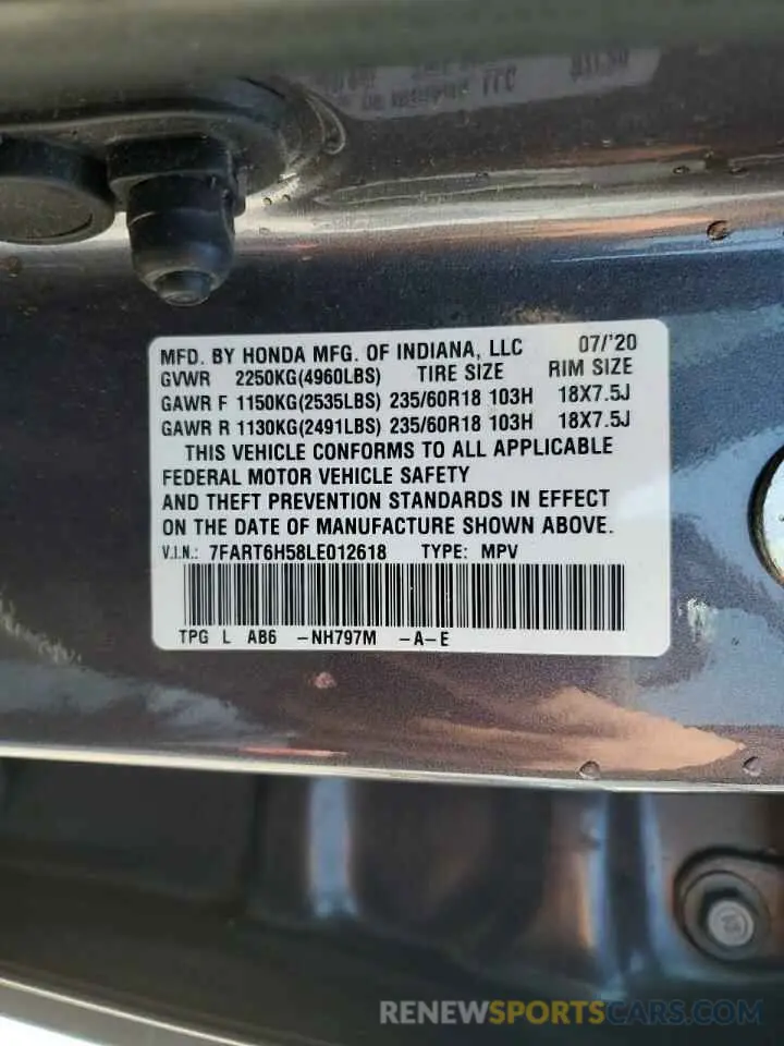 13 Photograph of a damaged car 7FART6H58LE012618 HONDA CRV 2020