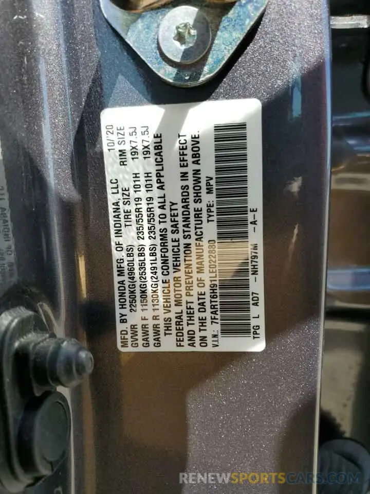 13 Photograph of a damaged car 7FART6H91LE022880 HONDA CRV 2020