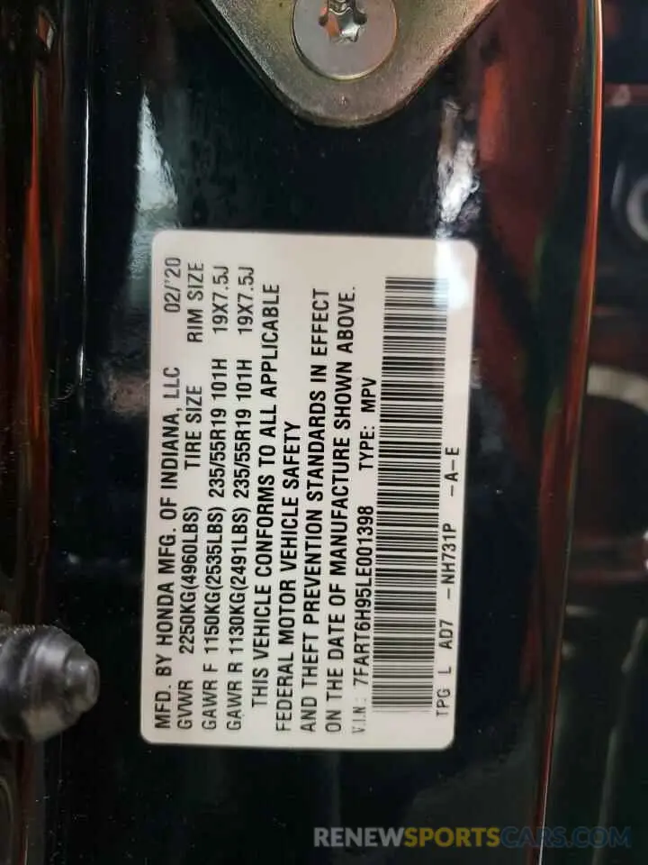 13 Photograph of a damaged car 7FART6H95LE001398 HONDA CRV 2020