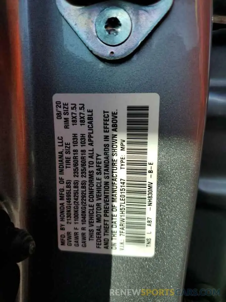 13 Photograph of a damaged car 7FARW1H57LE015147 HONDA CRV 2020