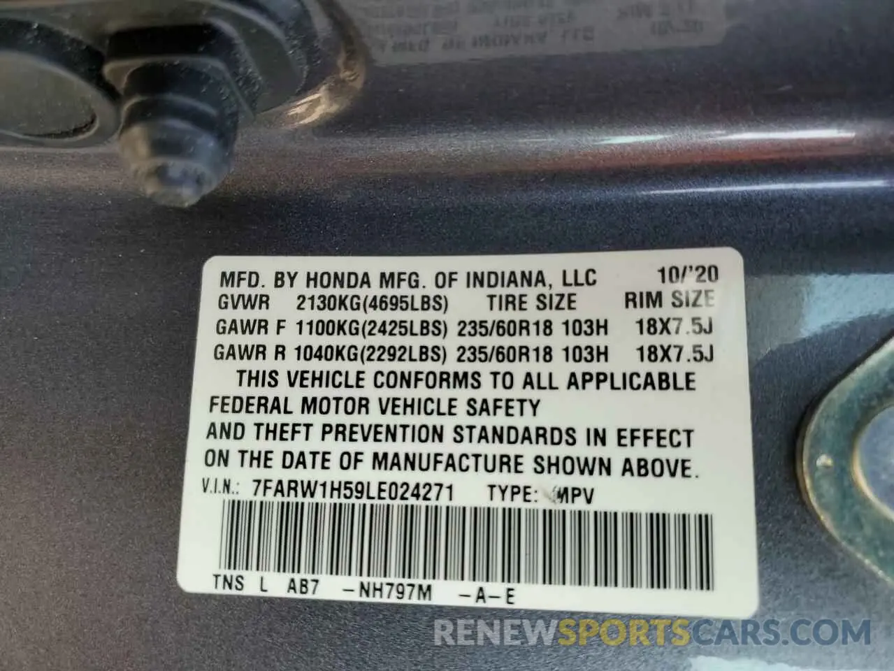 13 Photograph of a damaged car 7FARW1H59LE024271 HONDA CRV 2020