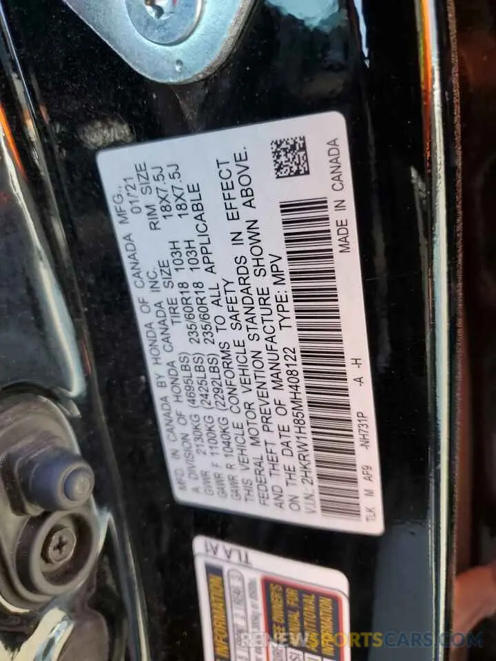 13 Photograph of a damaged car 2HKRW1H85MH408122 HONDA CRV 2021