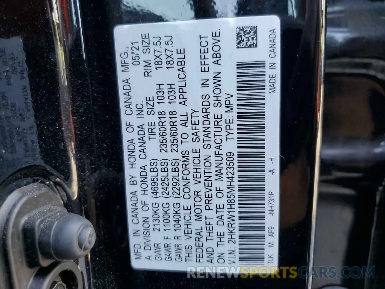 13 Photograph of a damaged car 2HKRW1H85MH423509 HONDA CRV 2021