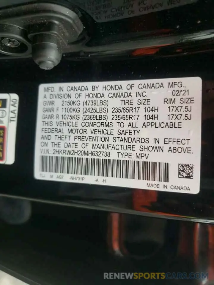 12 Photograph of a damaged car 2HKRW2H20MH632738 HONDA CRV 2021