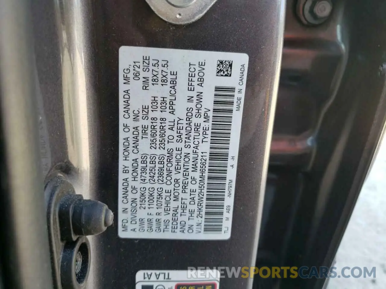 13 Photograph of a damaged car 2HKRW2H50MH656211 HONDA CRV 2021