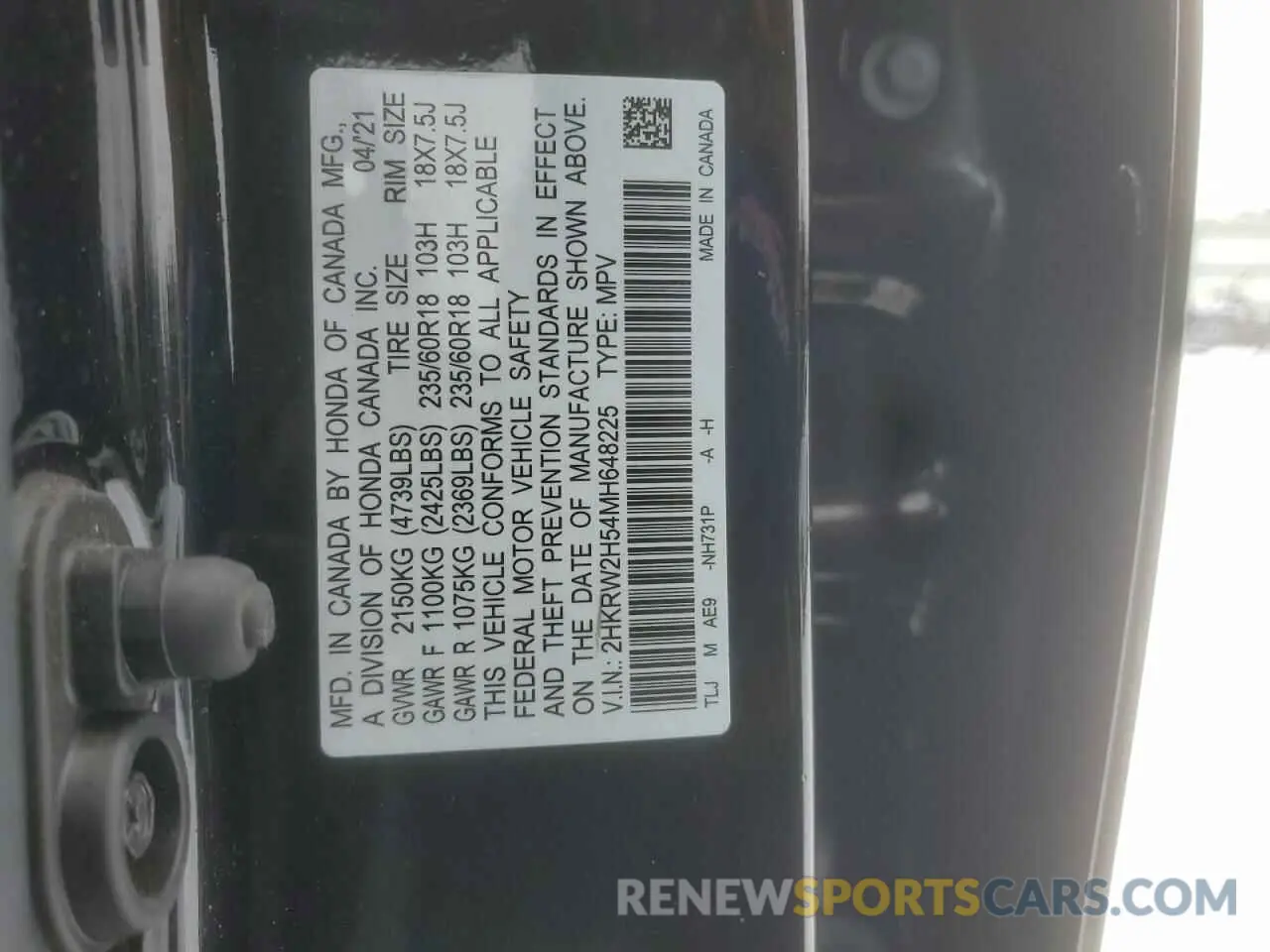 13 Photograph of a damaged car 2HKRW2H54MH648225 HONDA CRV 2021