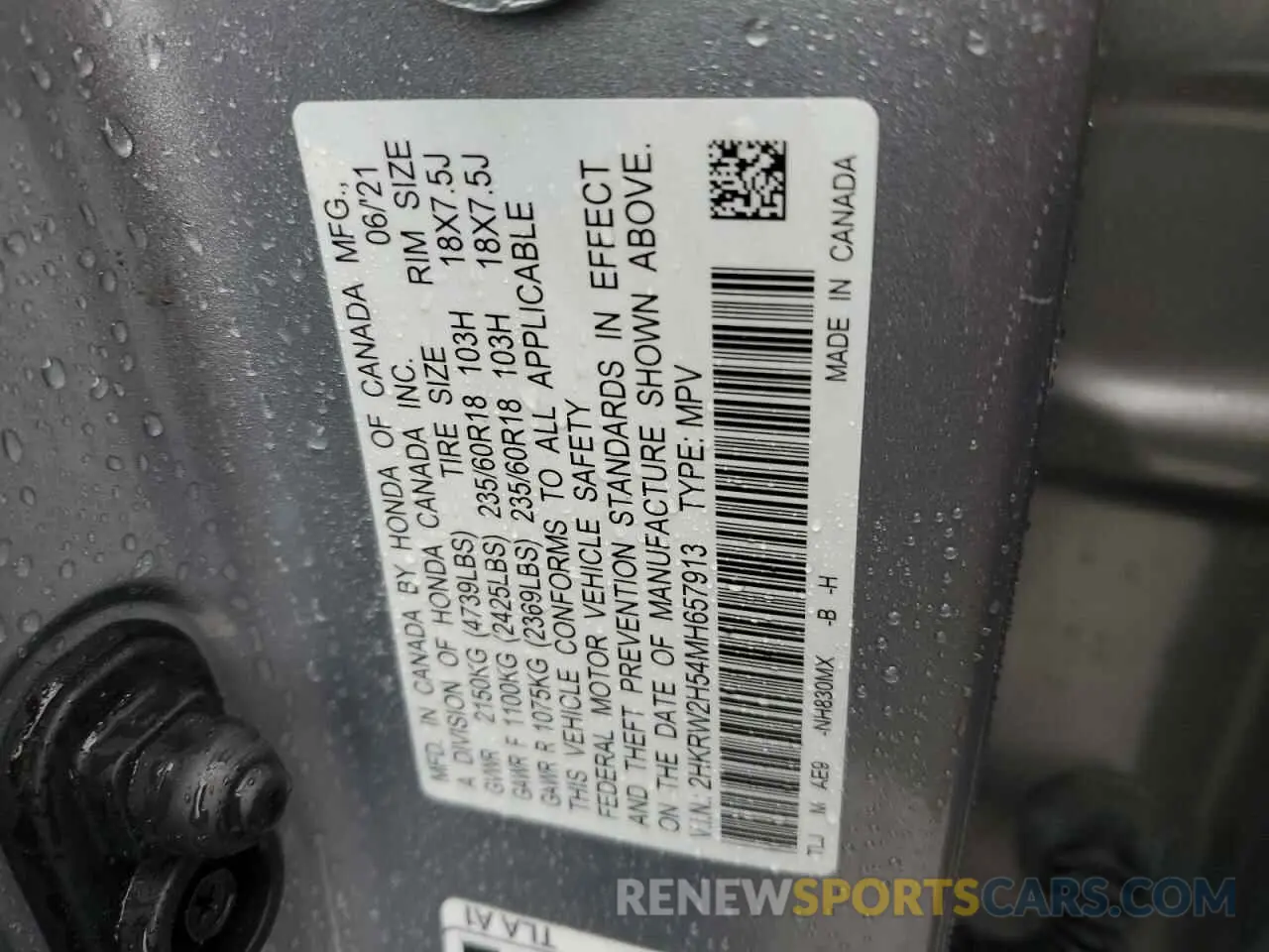13 Photograph of a damaged car 2HKRW2H54MH657913 HONDA CRV 2021
