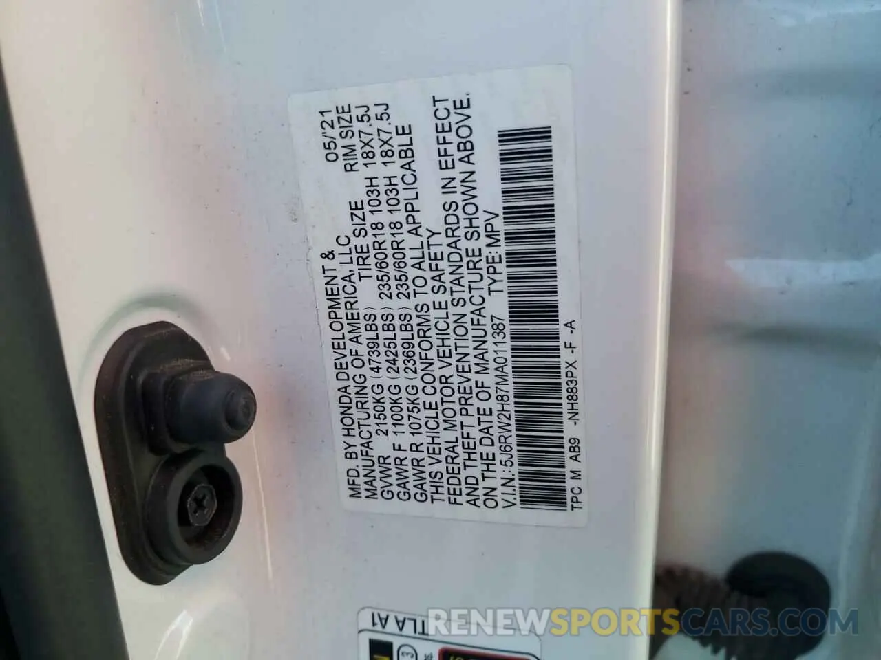 12 Photograph of a damaged car 5J6RW2H87MA011387 HONDA CRV 2021