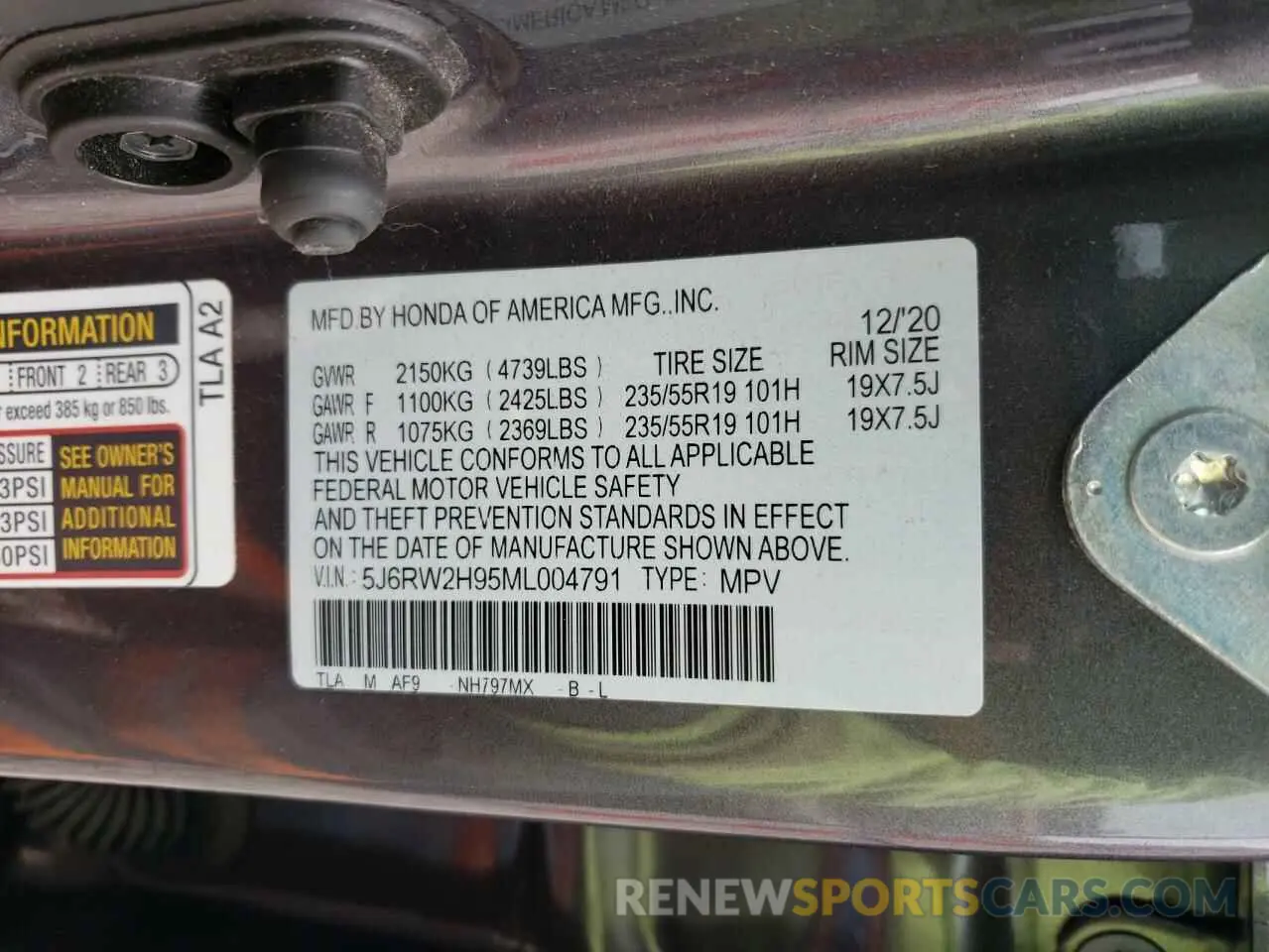 13 Photograph of a damaged car 5J6RW2H95ML004791 HONDA CRV 2021