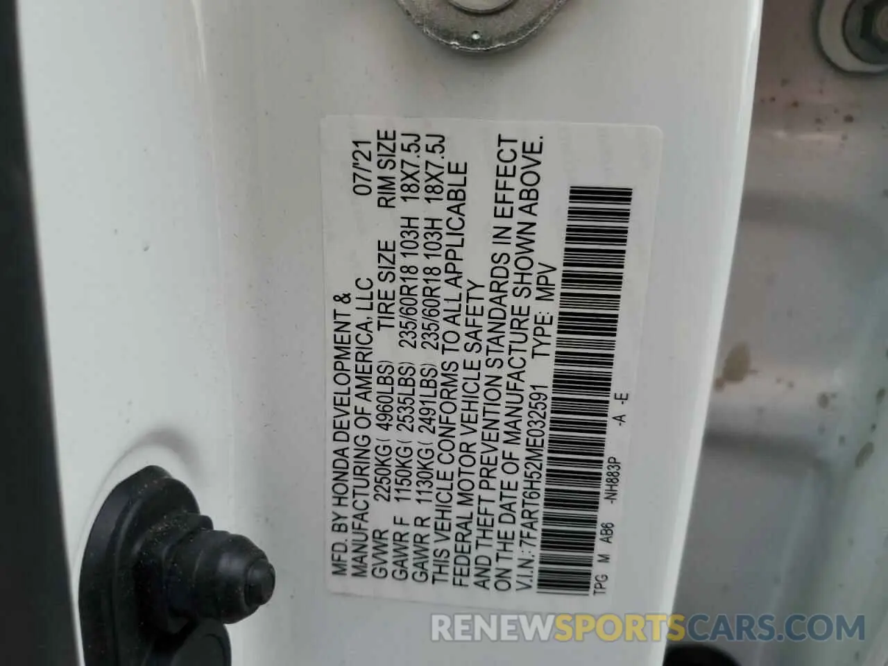 13 Photograph of a damaged car 7FART6H52ME032591 HONDA CRV 2021