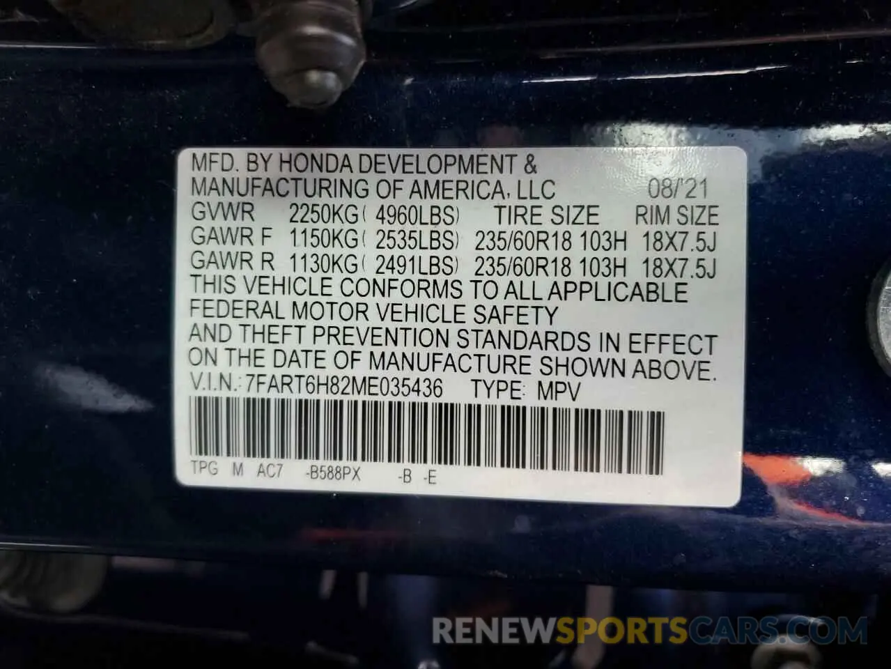 14 Photograph of a damaged car 7FART6H82ME035436 HONDA CRV 2021